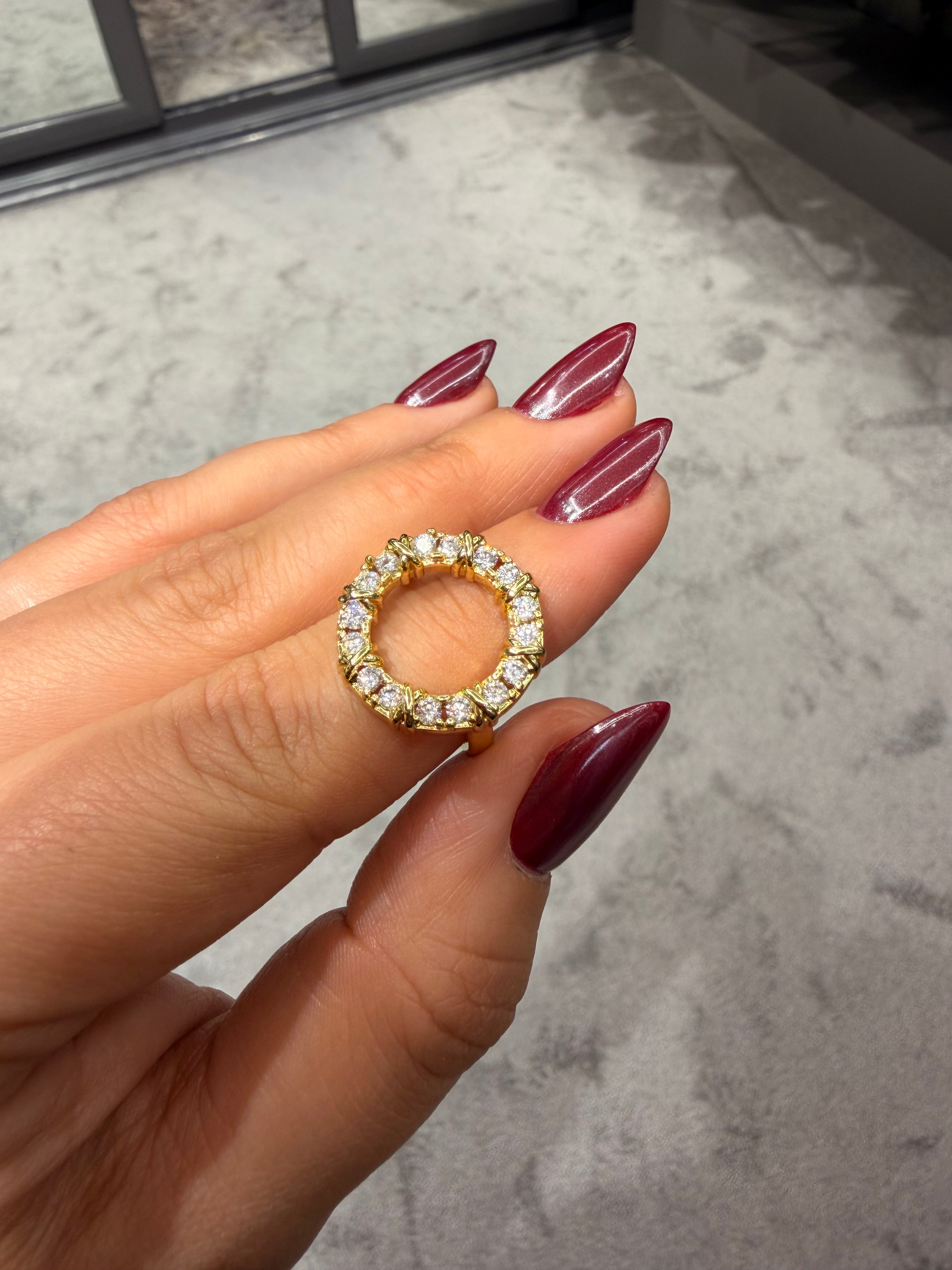 Pırlanta Dolgulu Çember Model Ayarlanabilir Yüzük Gold Ürün ikincil görseli