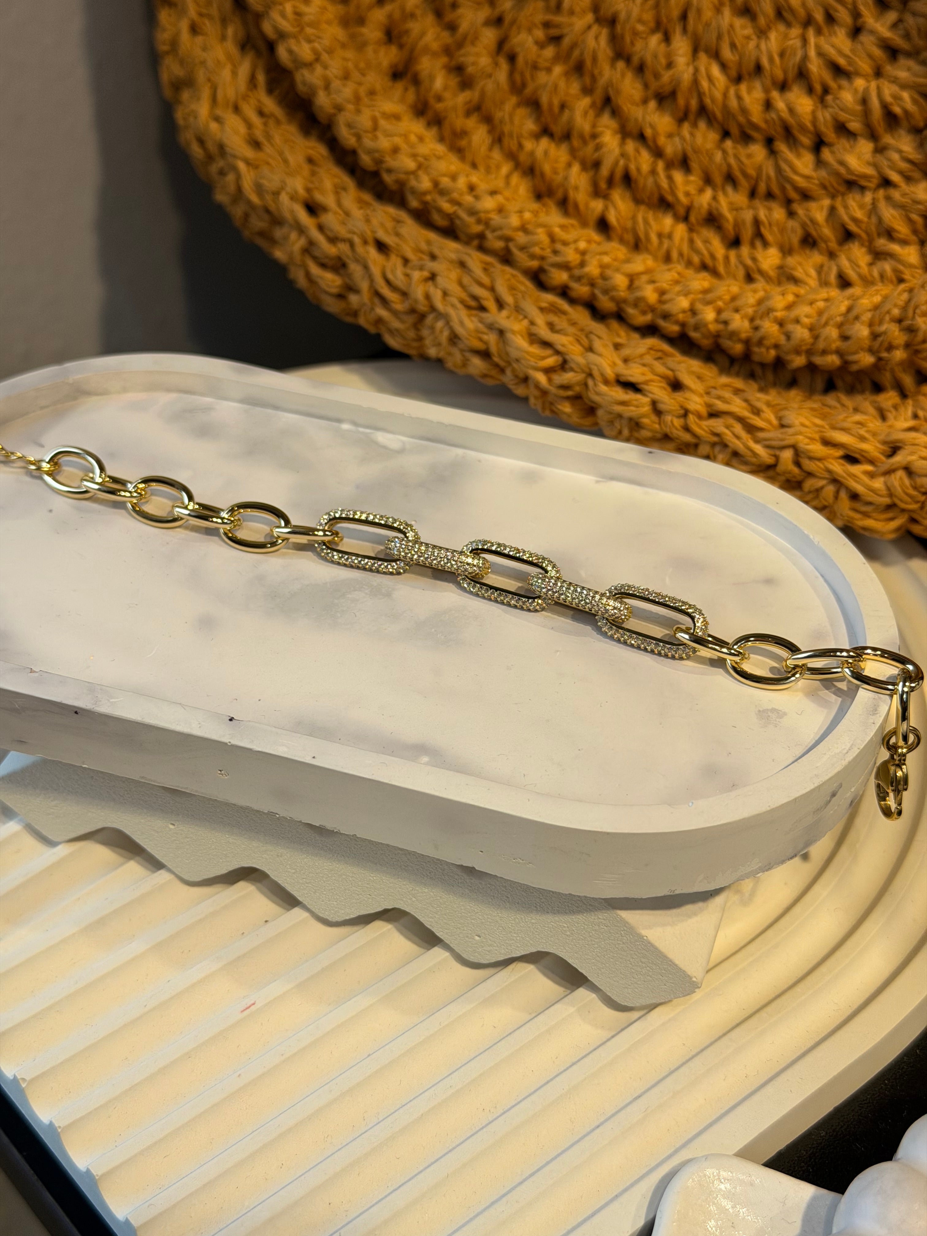 Xuping Seri 14k Altın Kaplama Pırlanta Taşlı Halat Bileklik