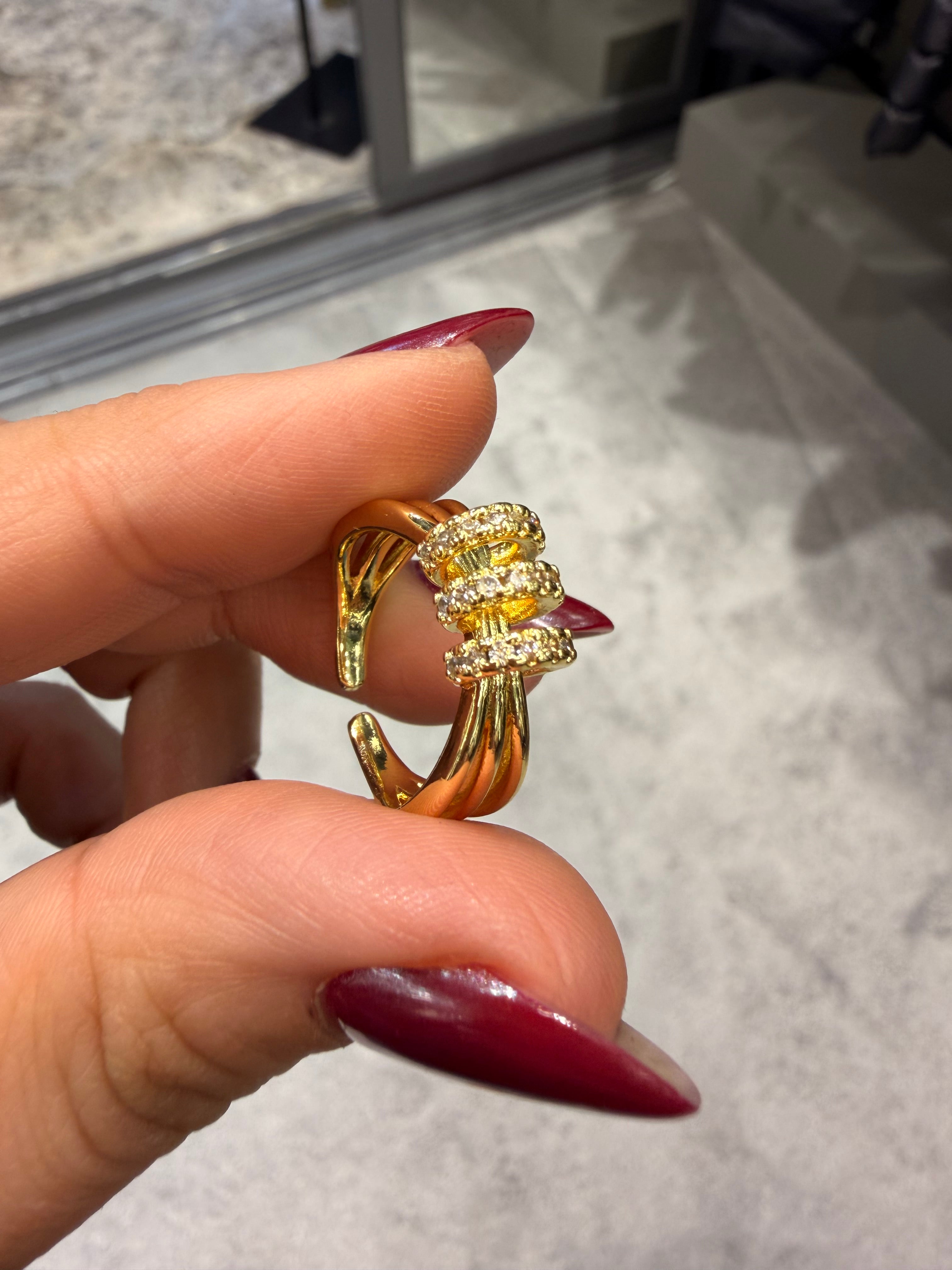 Mini Pırlanta Çemberi Model Ayarlanabilir Yüzük Gold Ürün ikincil görseli