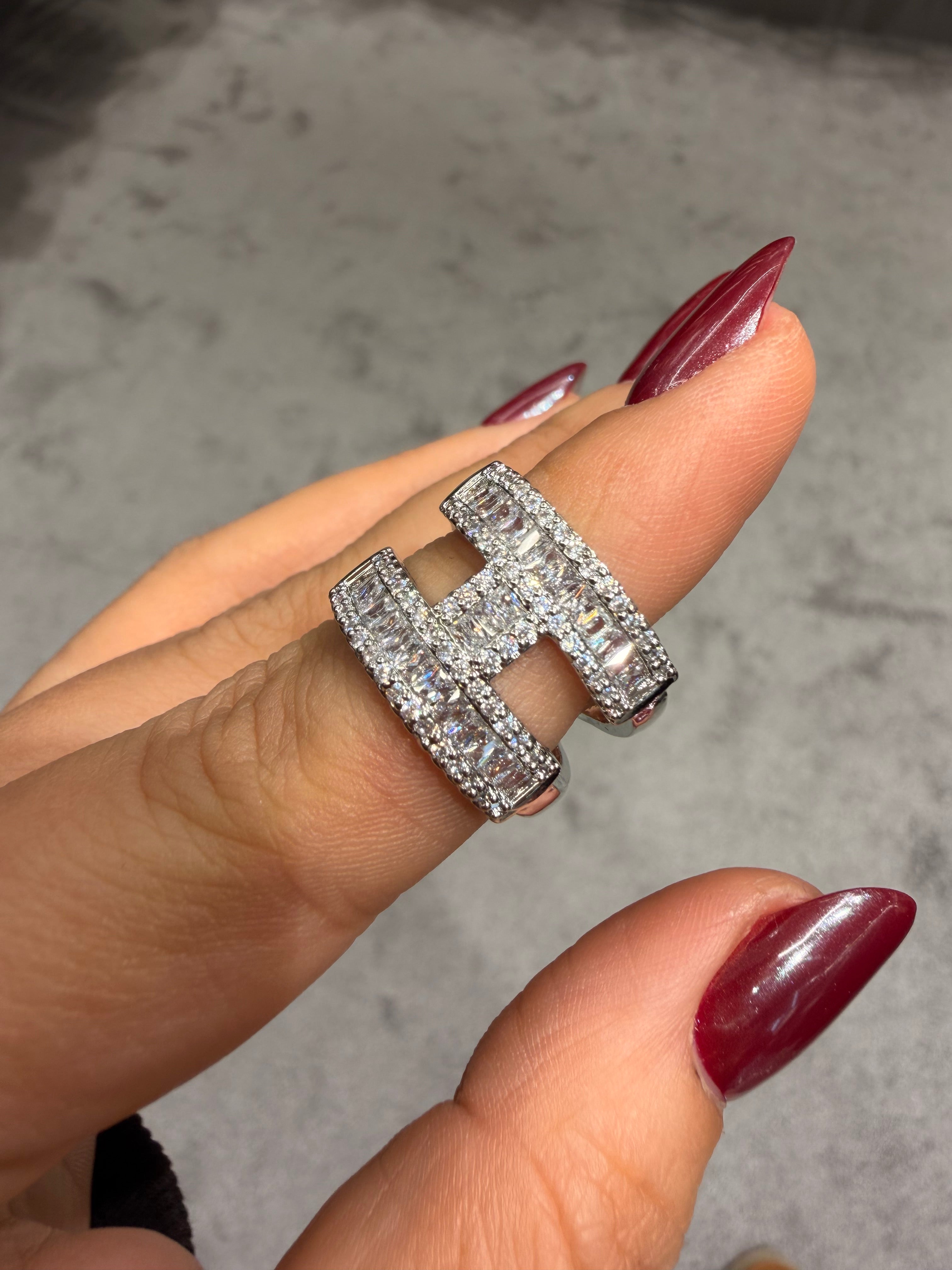 Marka Model Tasarım Pırlanta Taşlı Ayarlanabilir Yüzük Silver