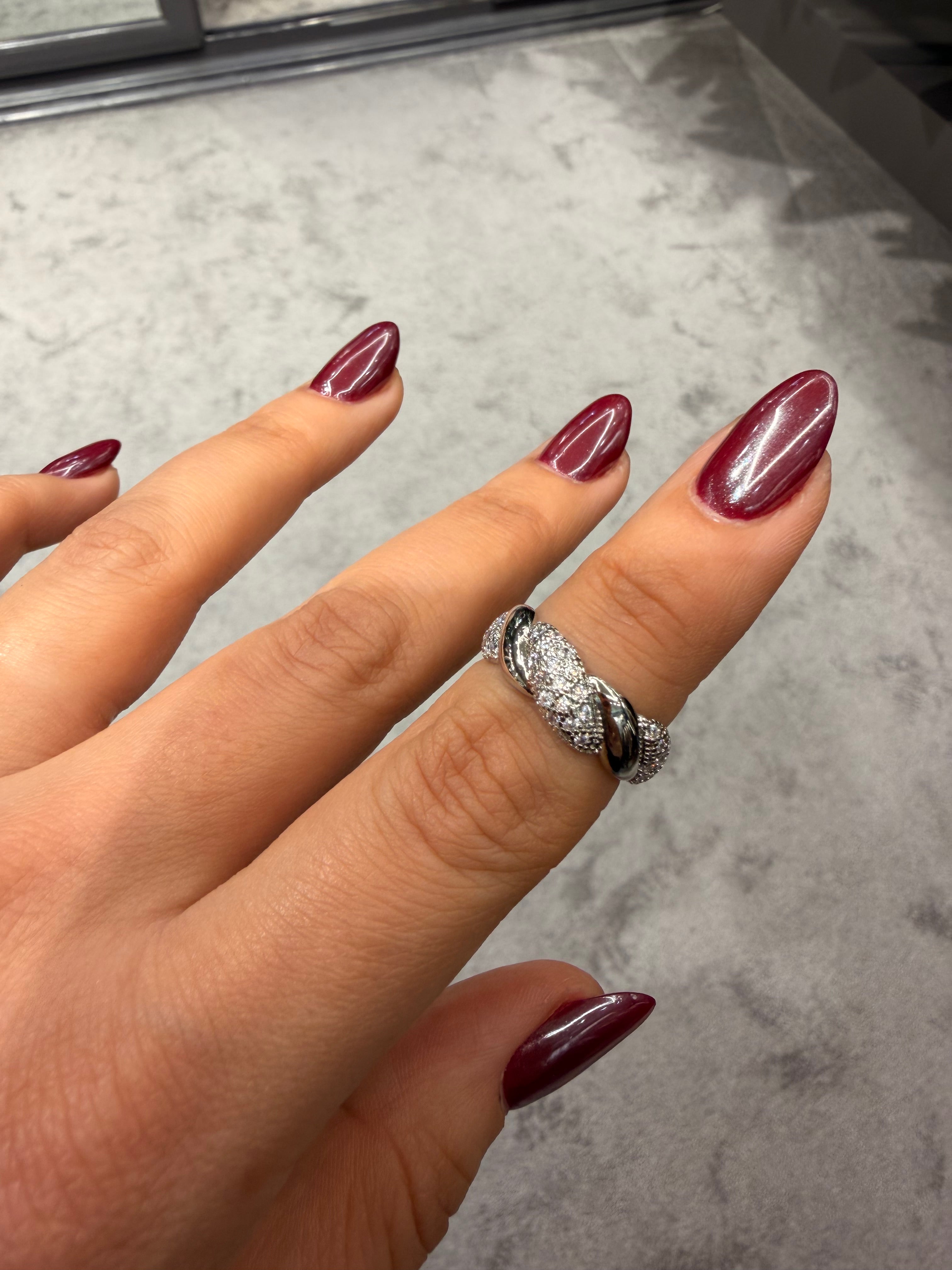 Örgü Model Pırlanta Taşlı Ayarlanabilir Yüzük Silver Ürün ikincil görseli