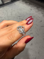 Pırlanta Kalp Detaylı Silver Ayarlanabilir Yüzük