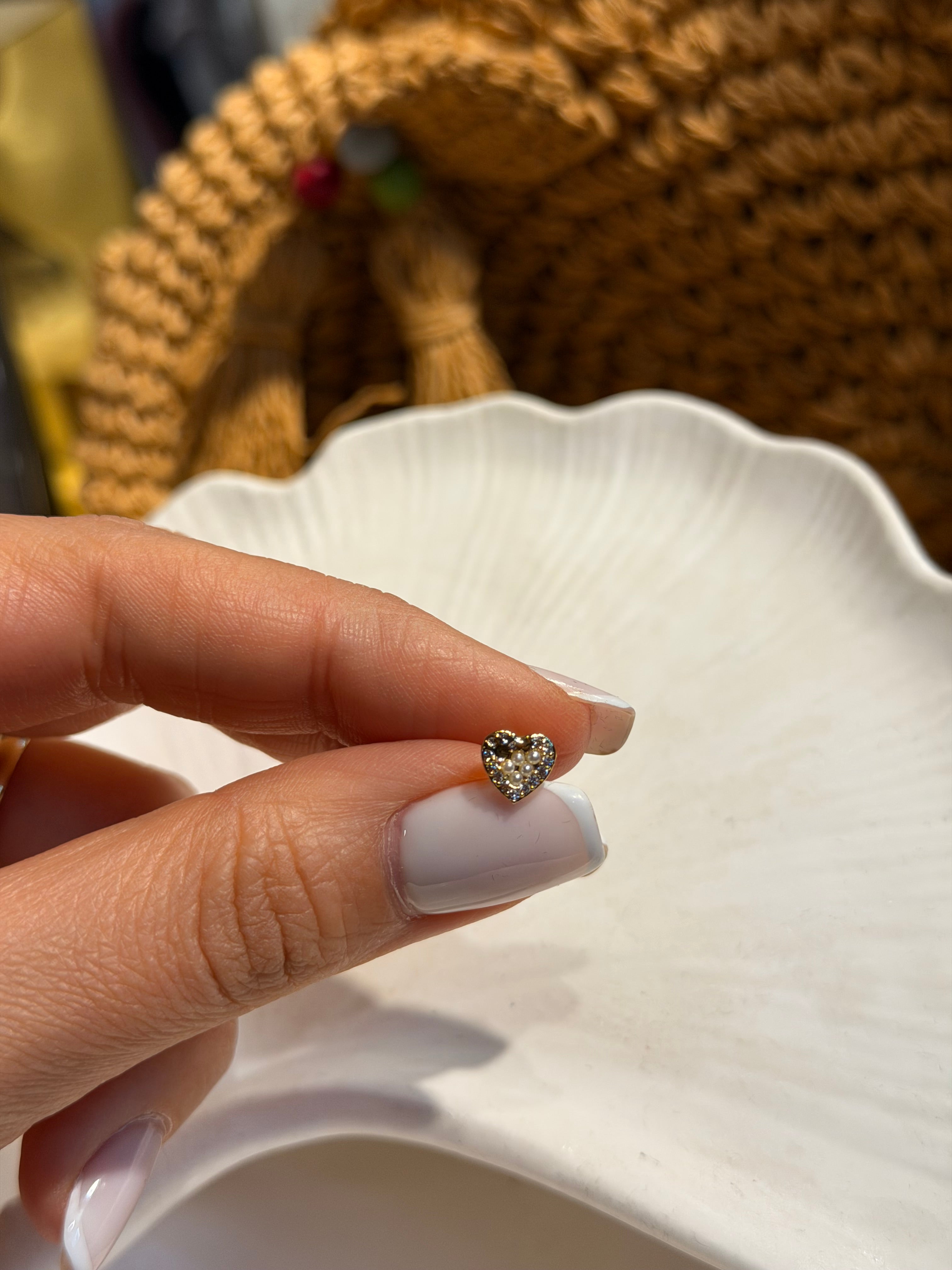 İncili Kalp Model Cerrahi Piercing Gold