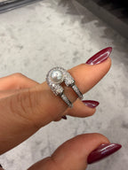 İnci Çengeli Taşlı Tasarım Ayarlanabilir Silver Yüzük