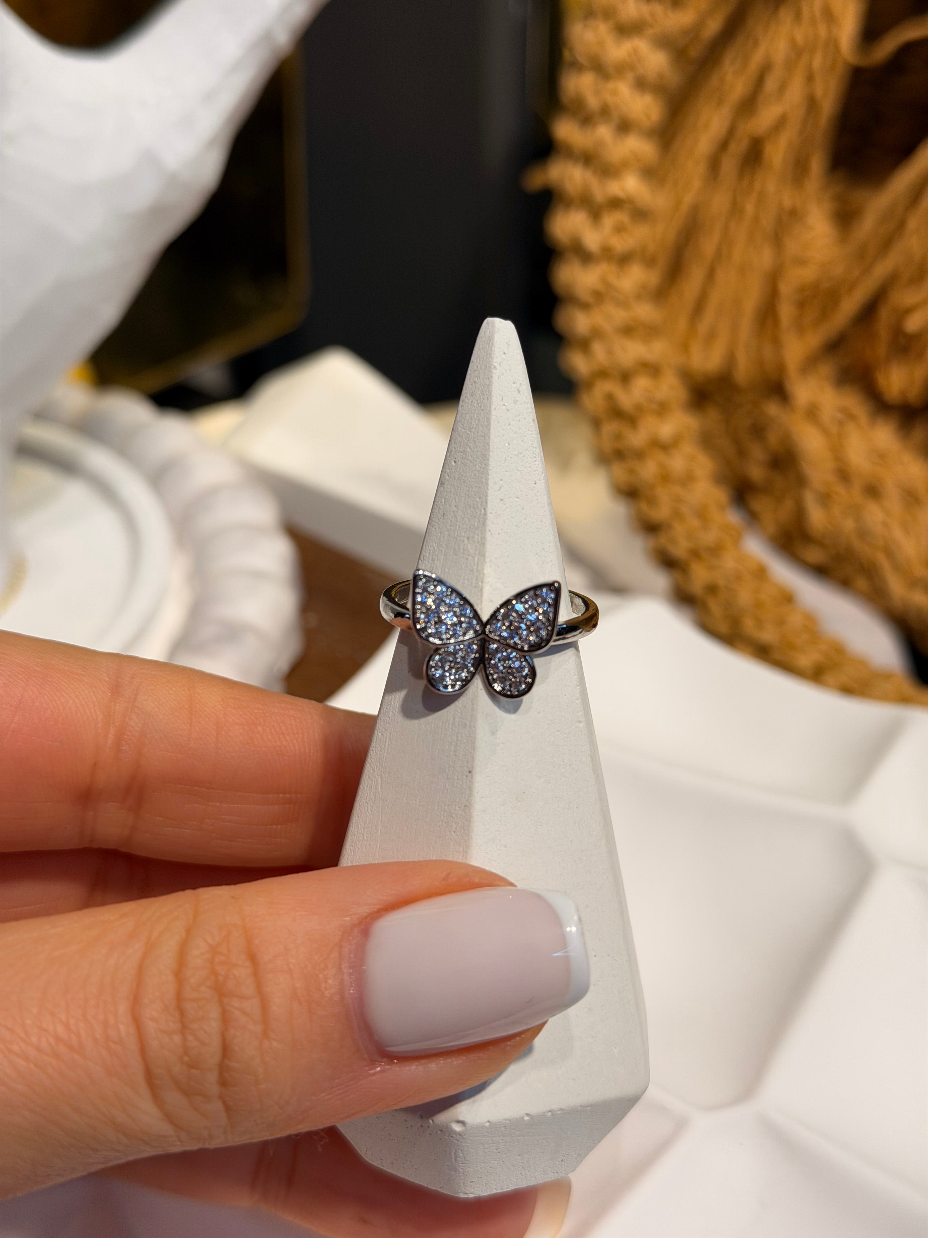 Kelebek Model Ayarlanabilir Yüzük Silver