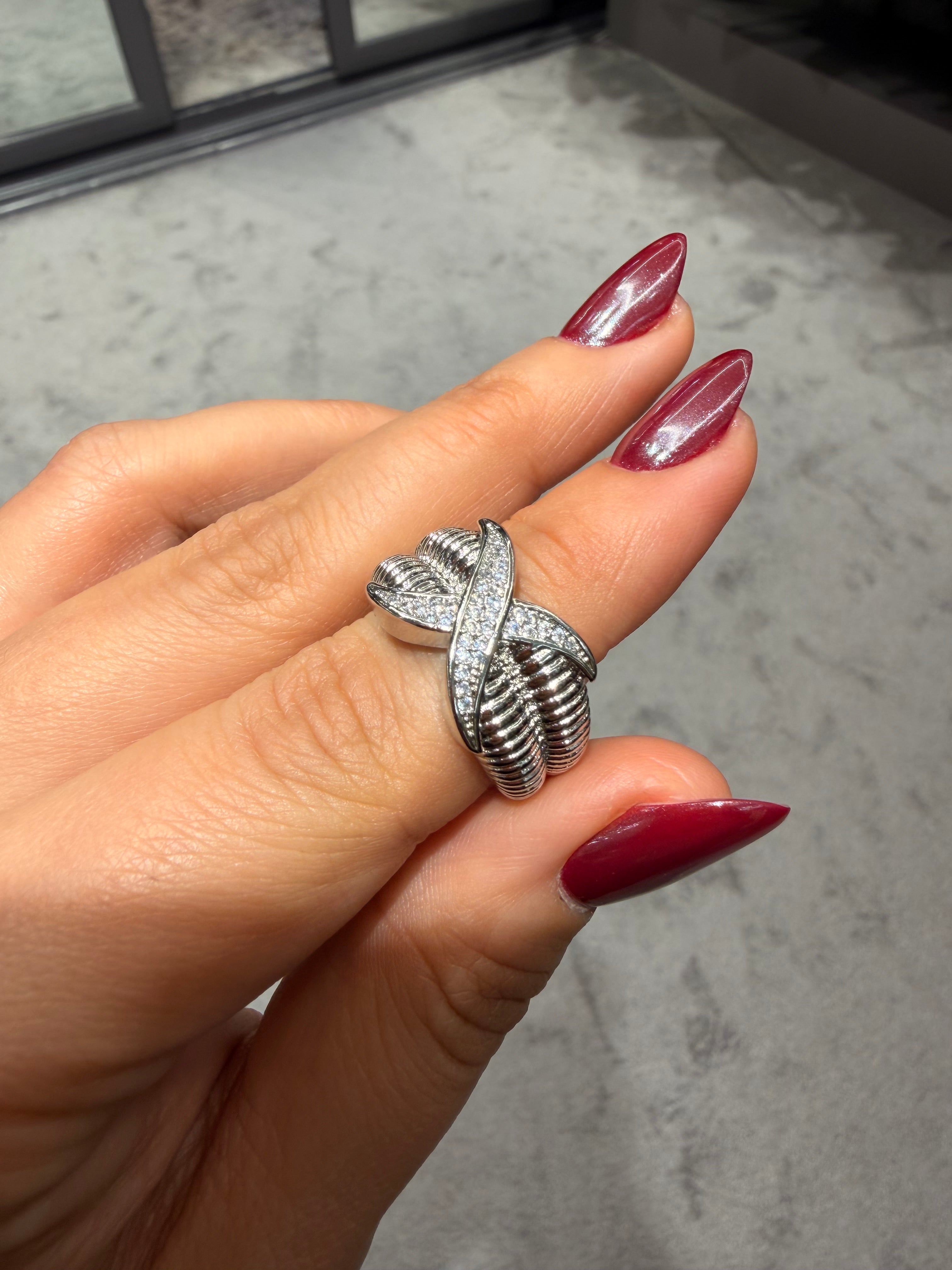 Çapraz Model Silver Ayarlanabilir Yüzük Ürün ikincil görseli