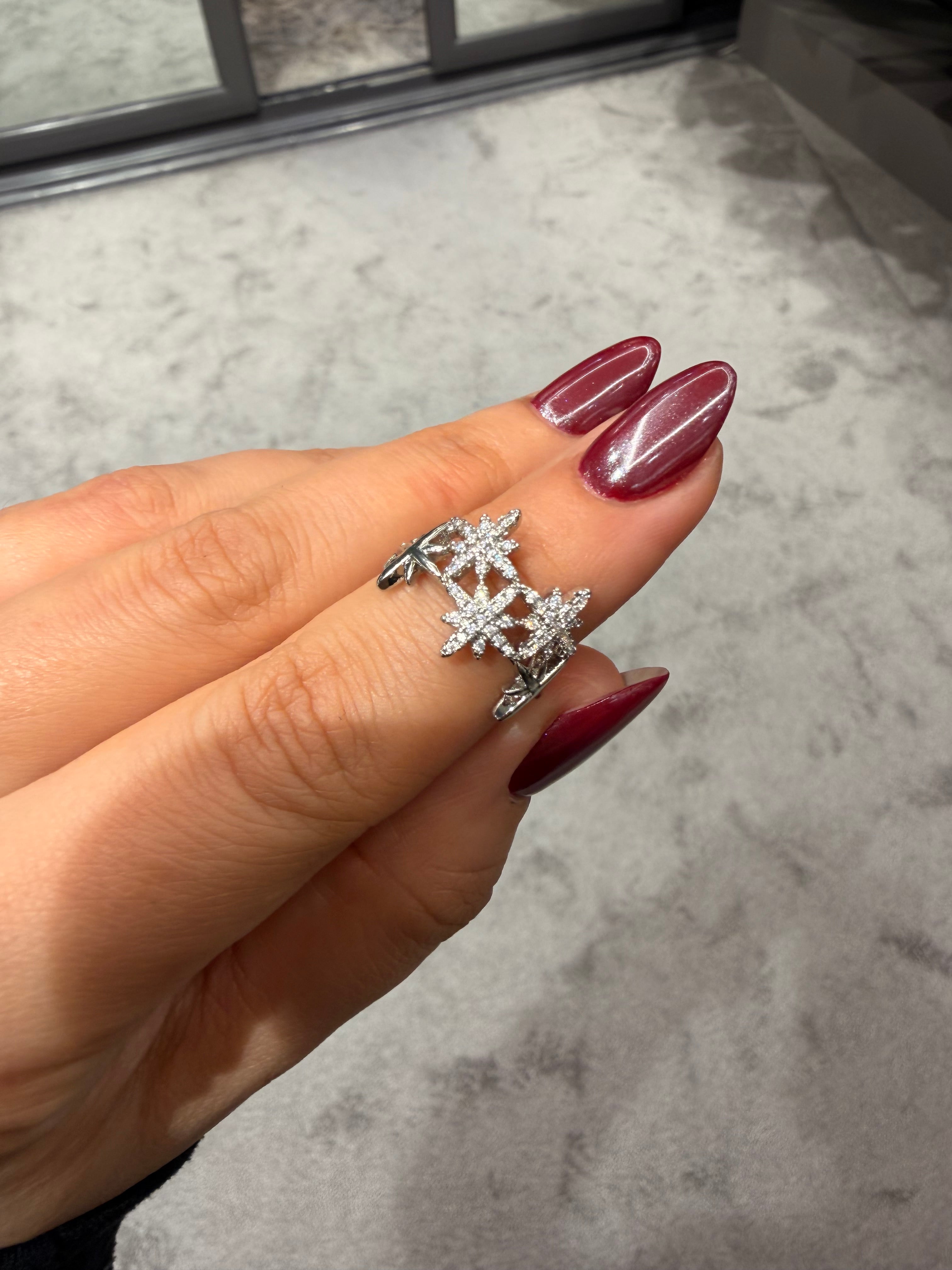 Pırlanta Kar Tanesi Silver Ayarlanabilir Yüzük