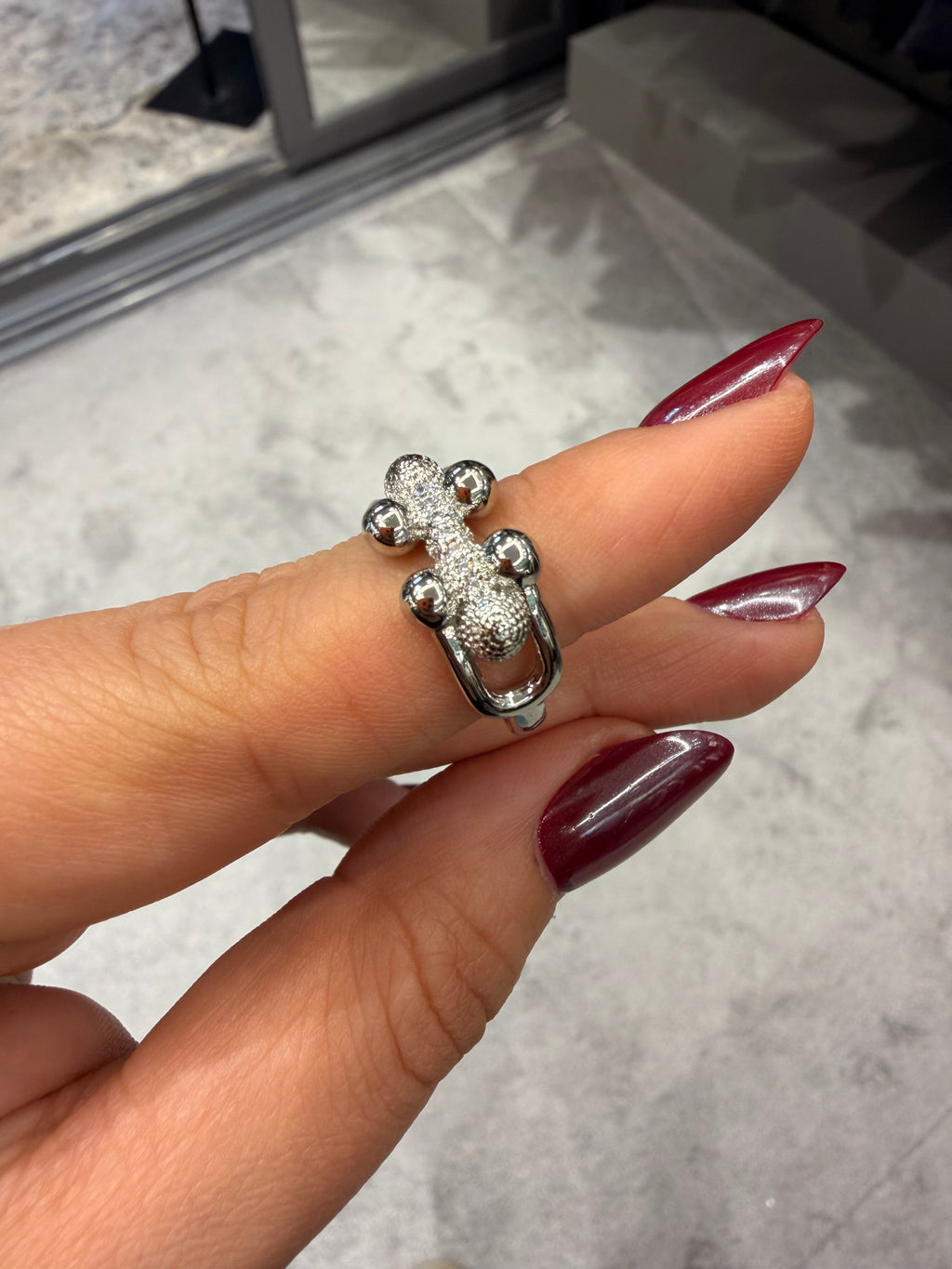 Marka Model Tasarım Taşlı Ayarlanabilir Yüzük Silver