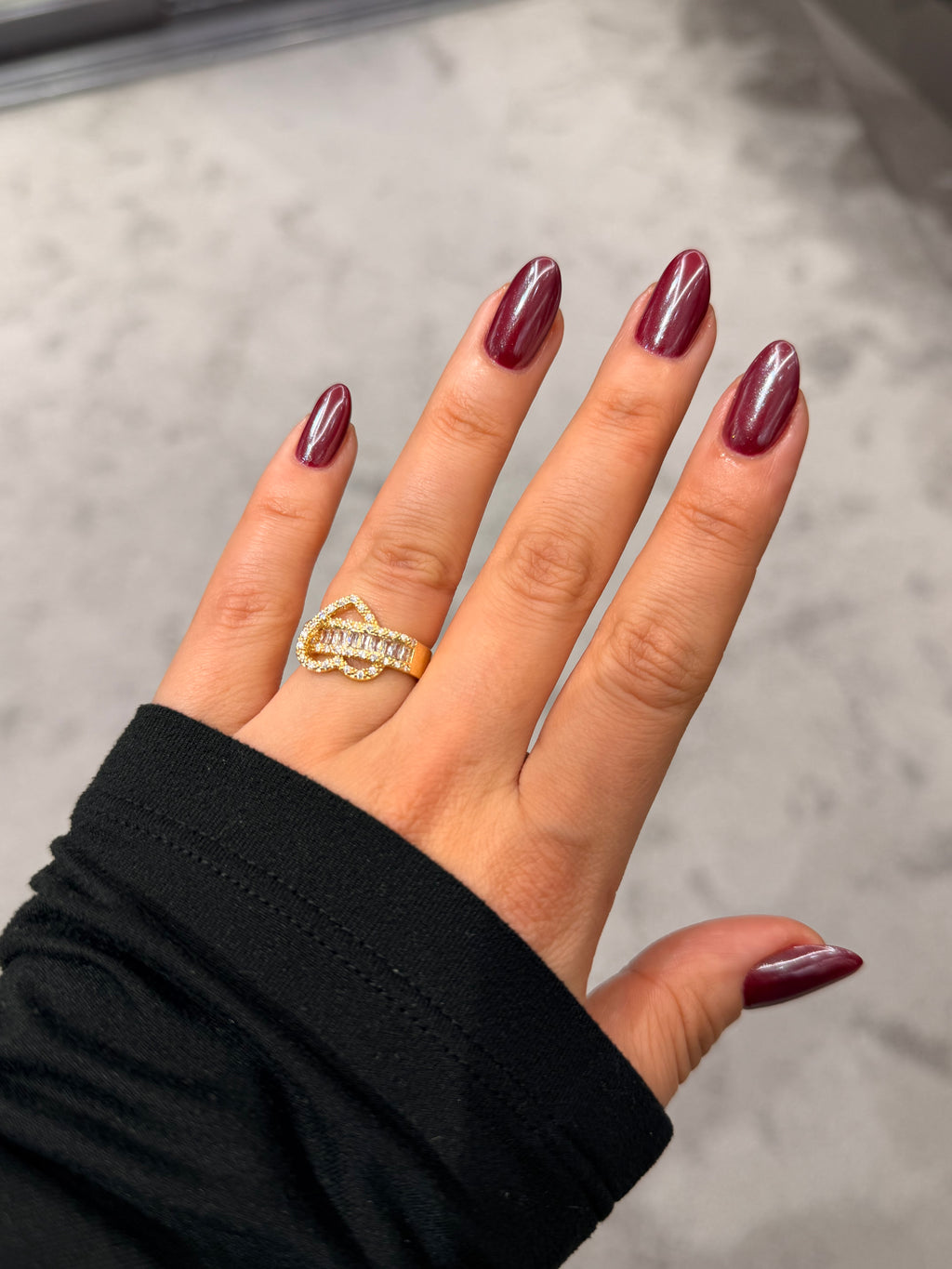 Pırlanta Kalp Detaylı Gold Ayarlanabilir Yüzük