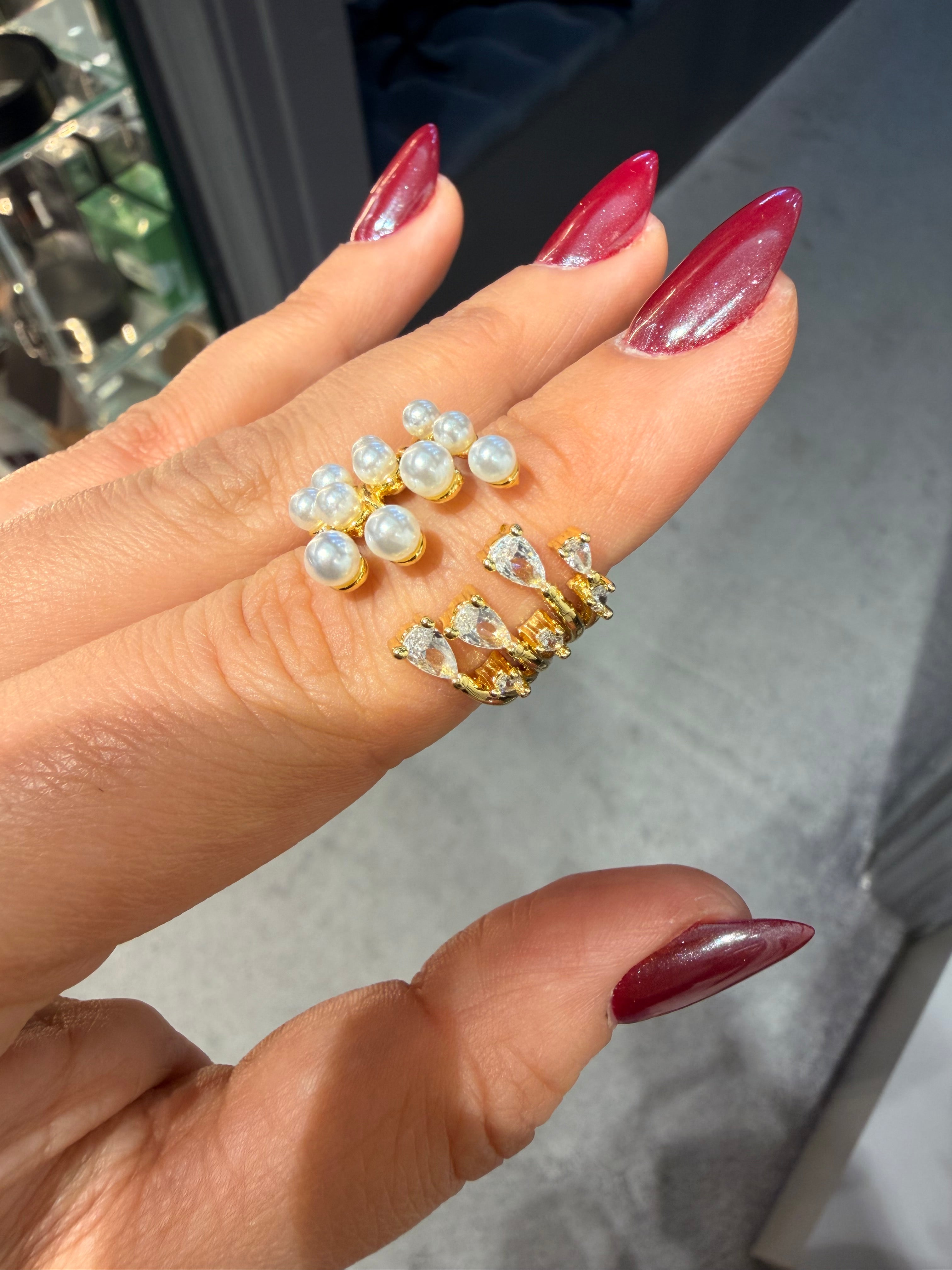 İnci Pırlanta Detaylı Ayarlanabilir Gold Yüzük Ürün ana görseli