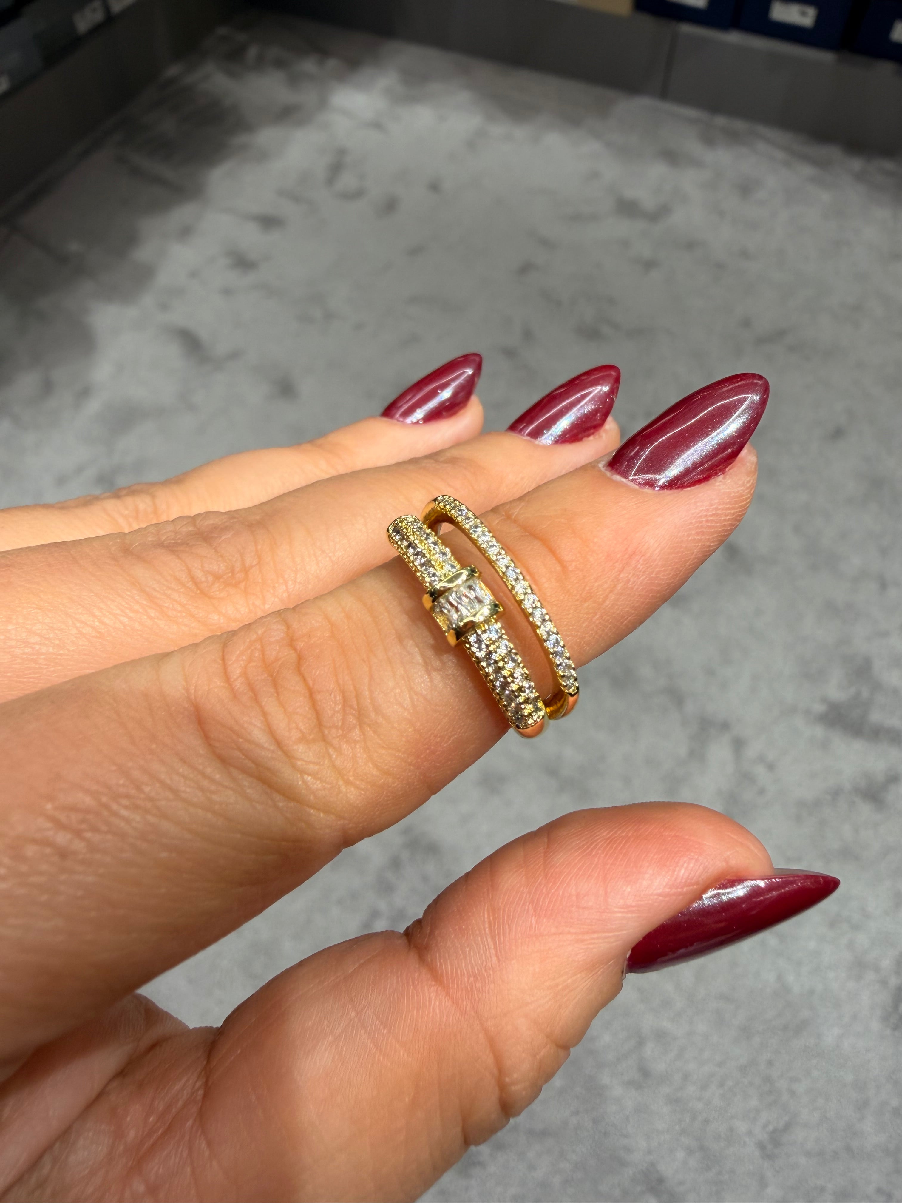 Taşlı Çift Görünümlü Alyans Model Ayarlanabilir Yüzük Gold Ürün ikincil görseli