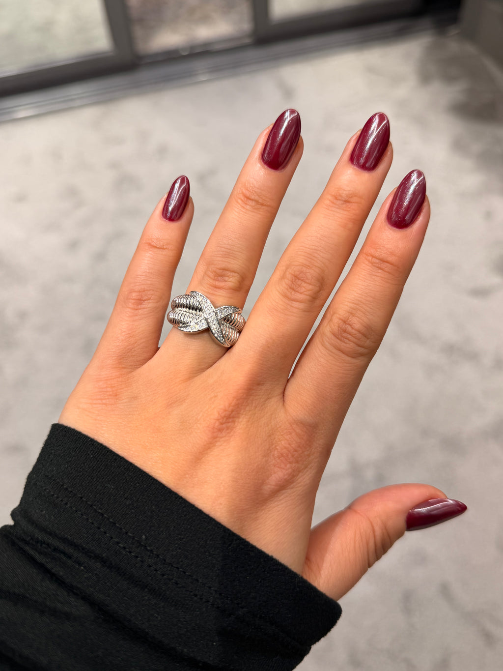 Çapraz Model Silver Ayarlanabilir Yüzük