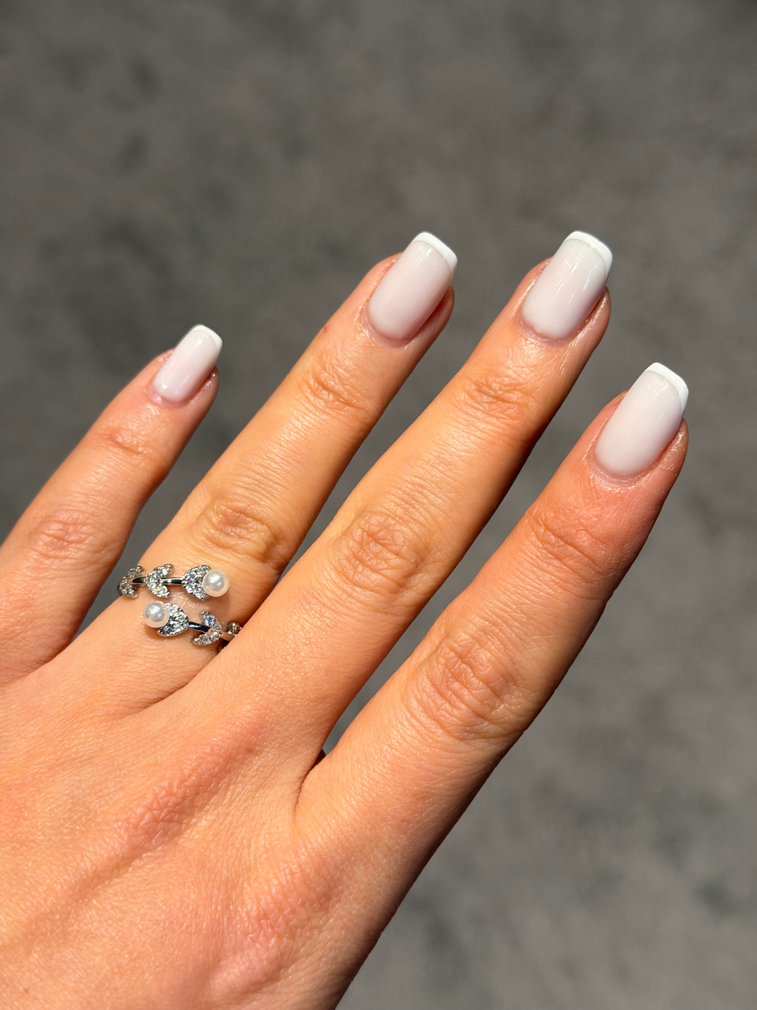 İncili Yaprak Model Ayarlanabilir Yüzük Silver Ürün ana görseli