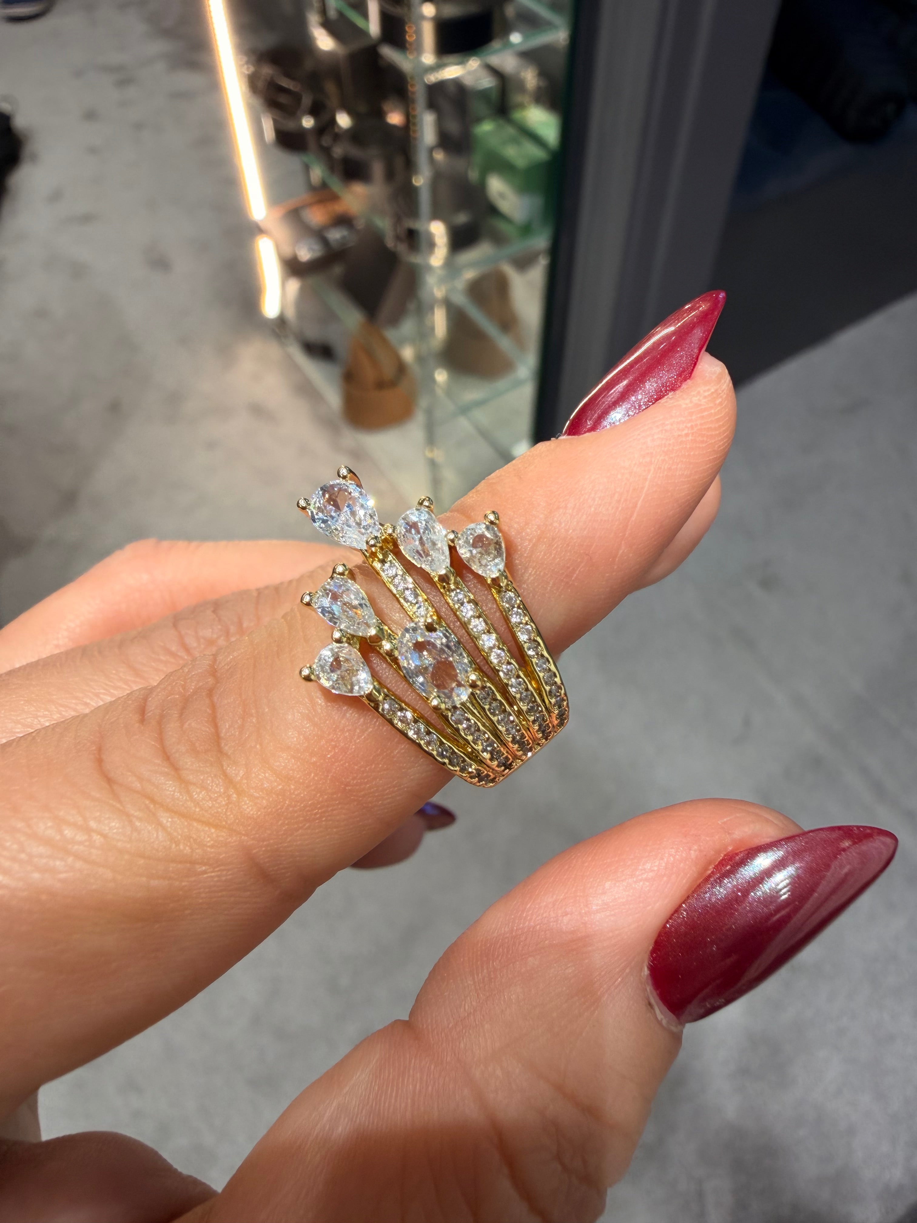 Modern Pırlanta Tasarım Ayarlanabilir Yüzük Gold Ürün ana görseli