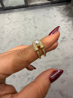 İnci Çengeli Taşlı Tasarım Ayarlanabilir Yüzük Gold