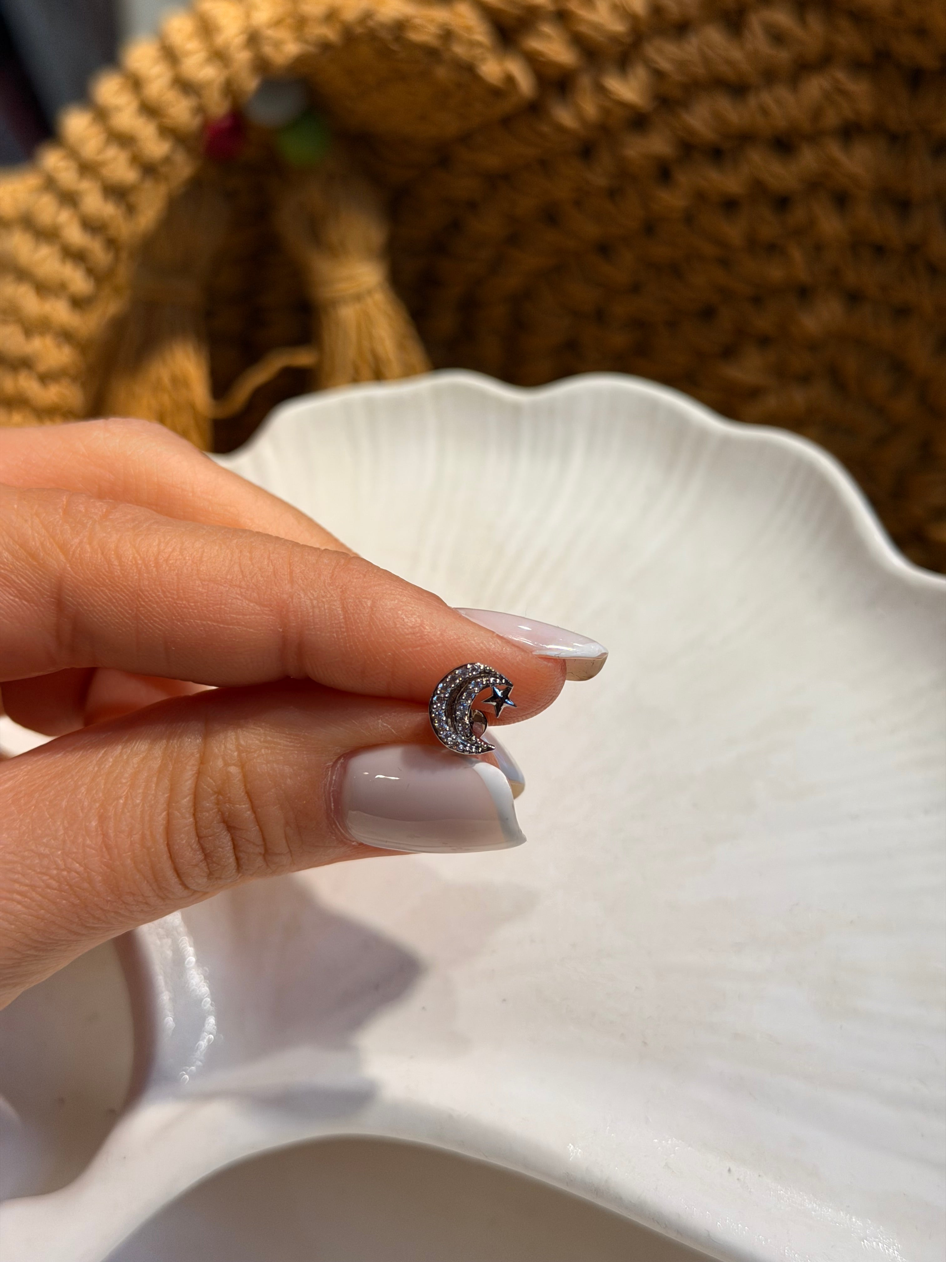 Kalın Ay Yıldız Model Cerrahi Piercing Silver