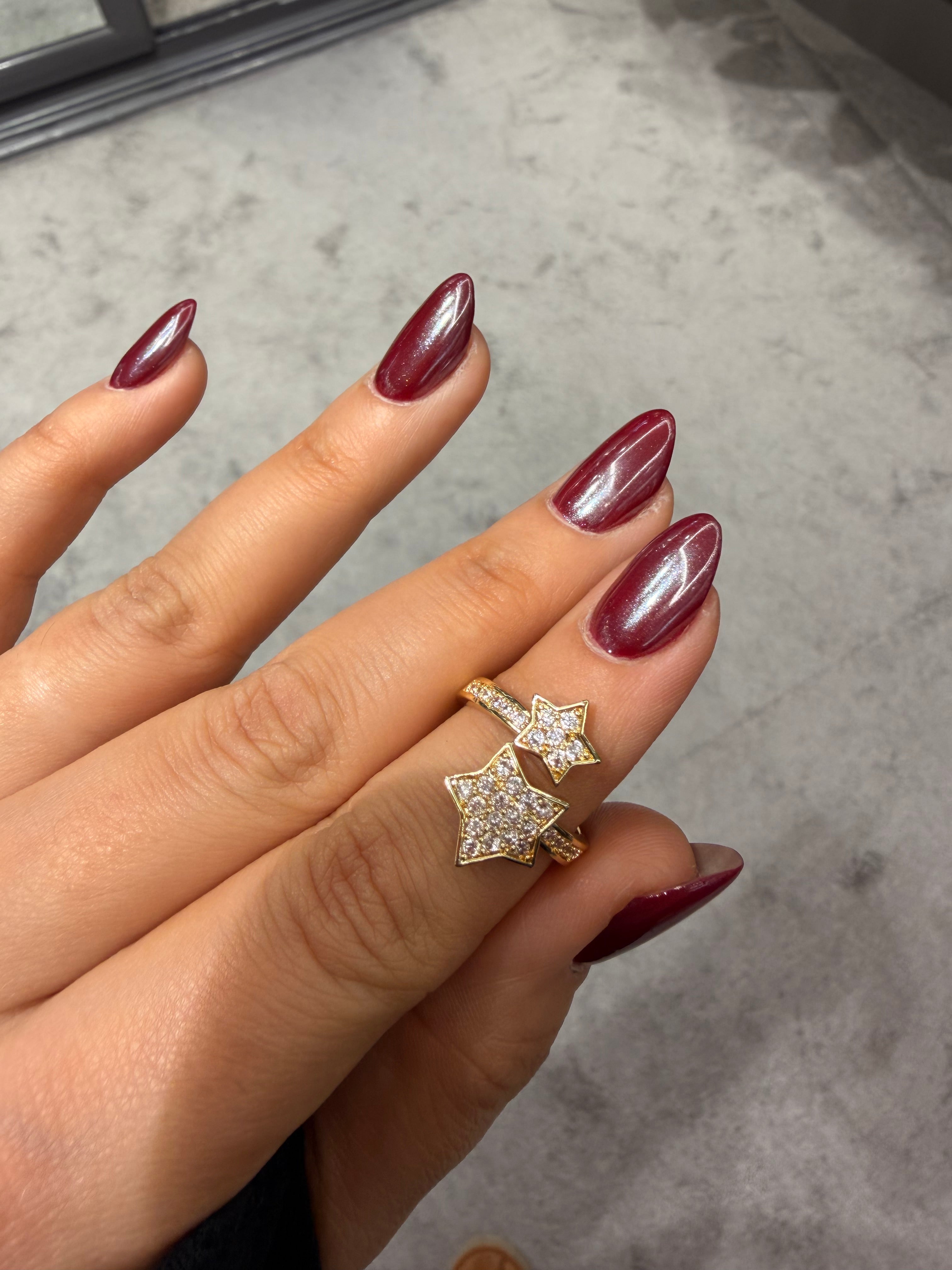 Kutup Yıldızı Model Gold Taşlı Ayarlanabilir Yüzük