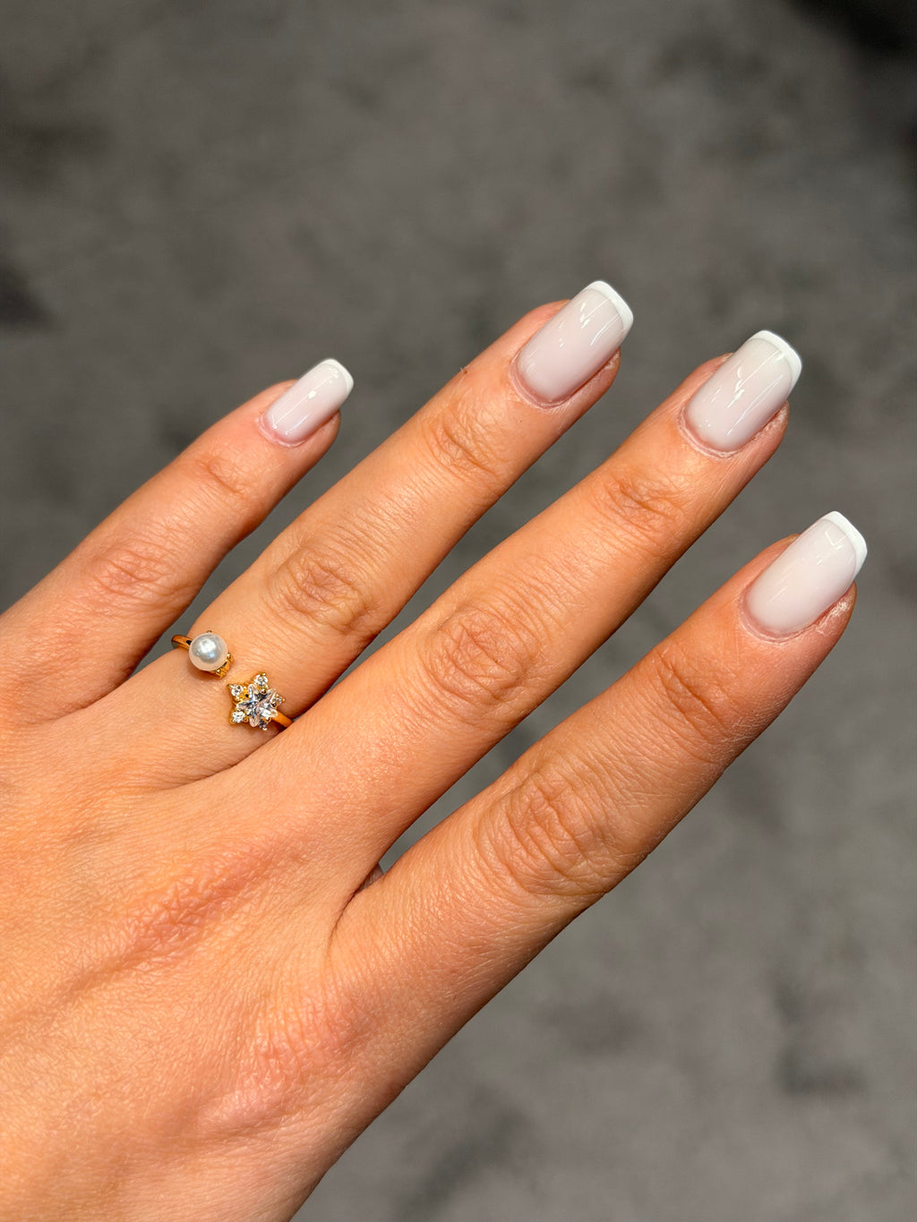 İncili Çiçek Model Ayarlanabilir Yüzük Gold