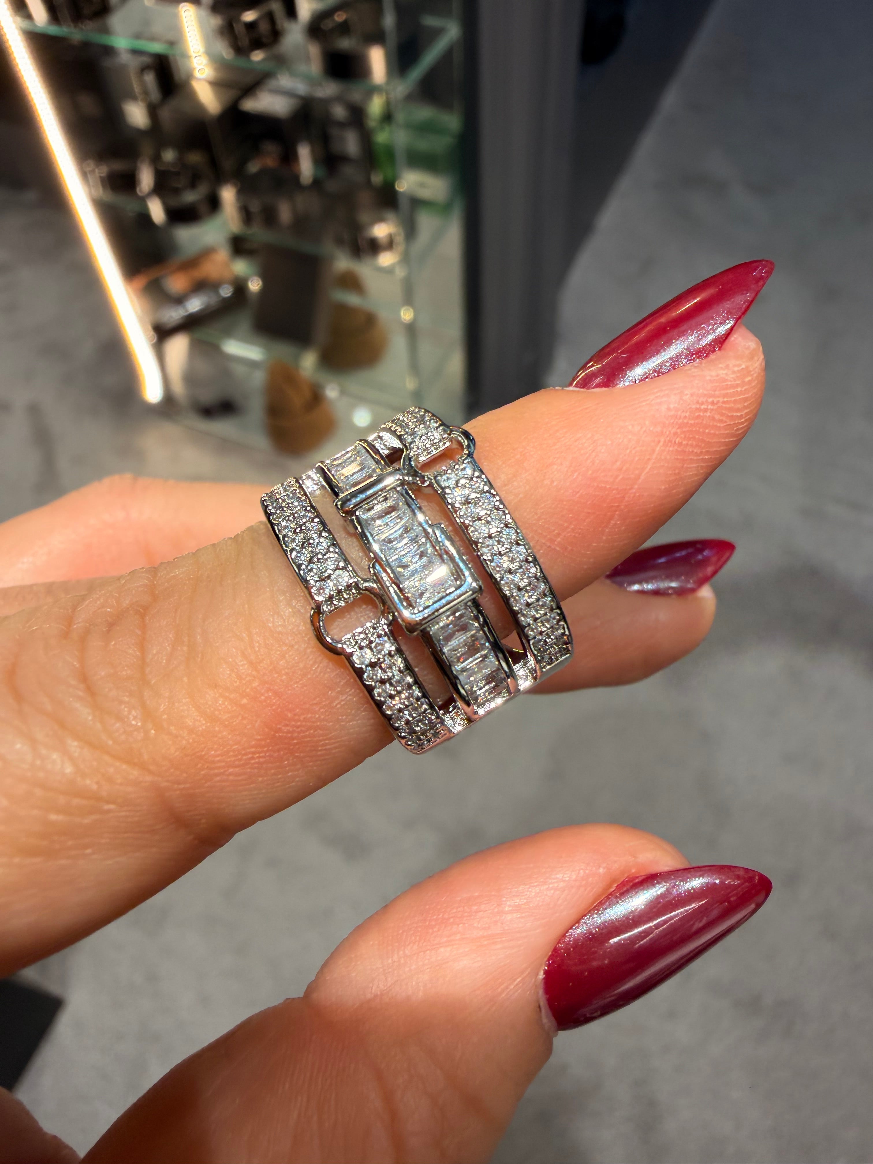 3 Sıralı Pırlanta Tasarım Model Ayarlanabilir Silver Yüzük