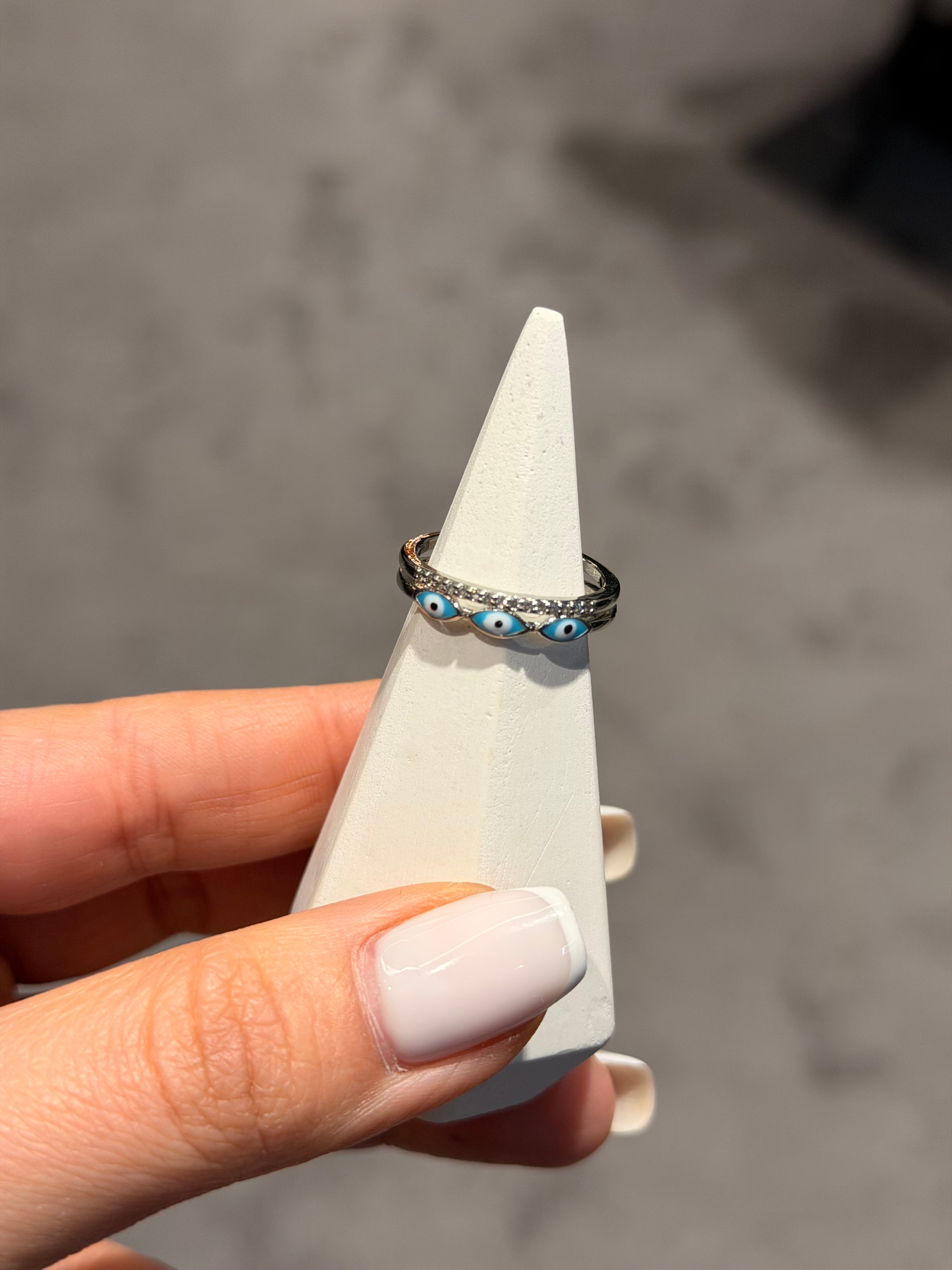 Nazar Boncuk Model Ayarlanabilir Yüzük Silver