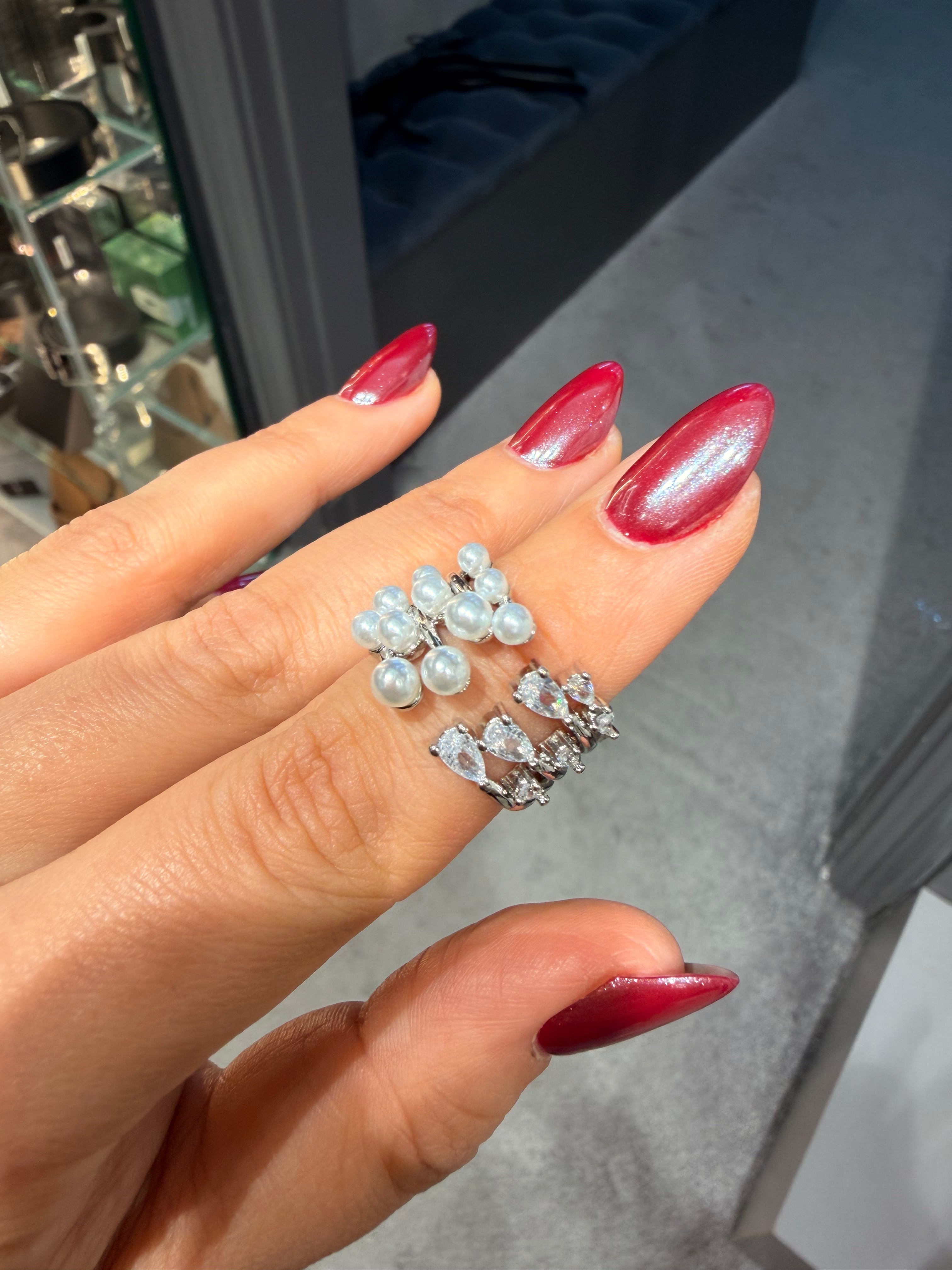 İnci Pırlanta Detaylı Ayarlanabilir Silver Yüzük