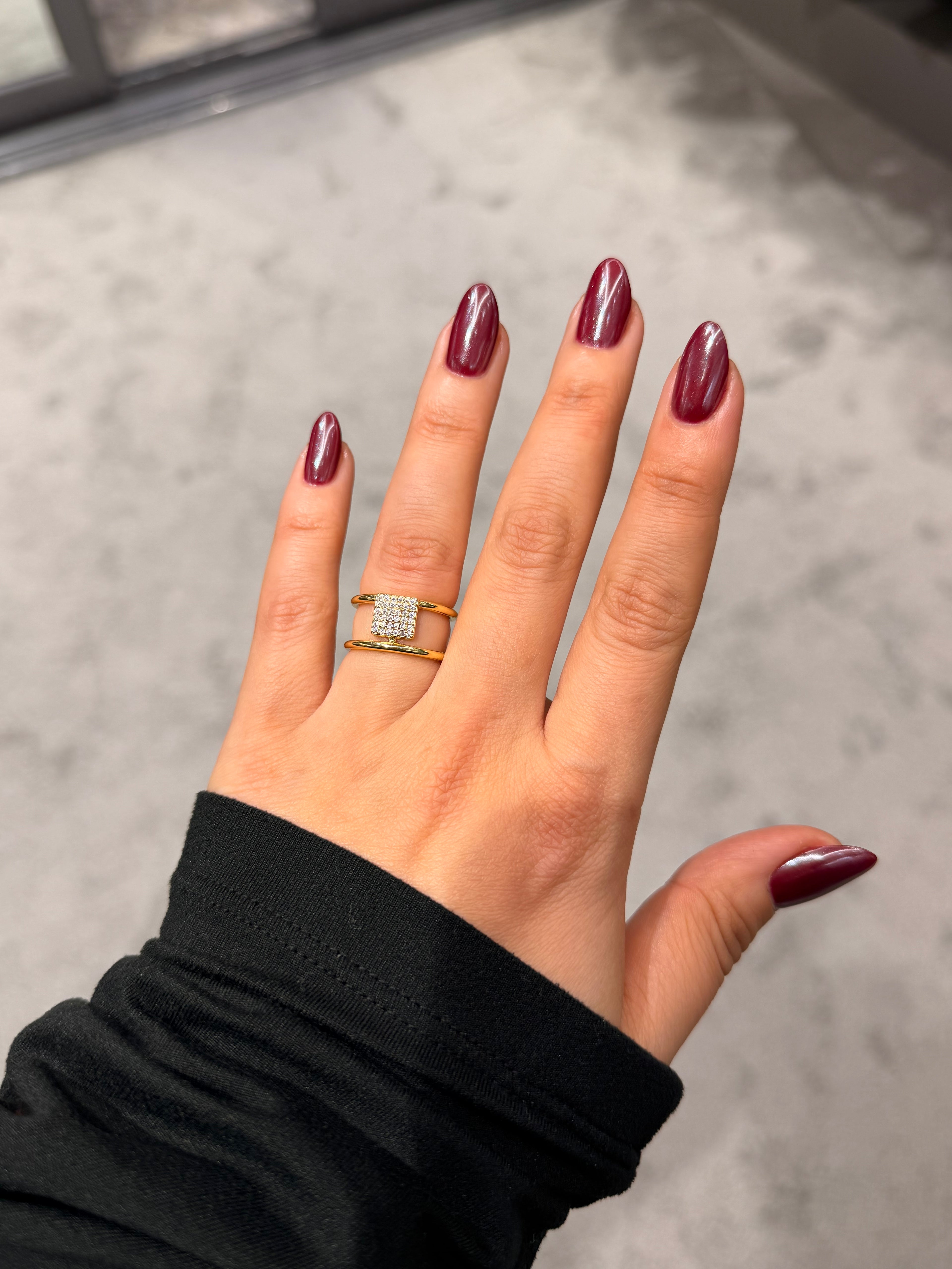 Kare Pırlanta Model Gold Ayarlanabilir Yüzük