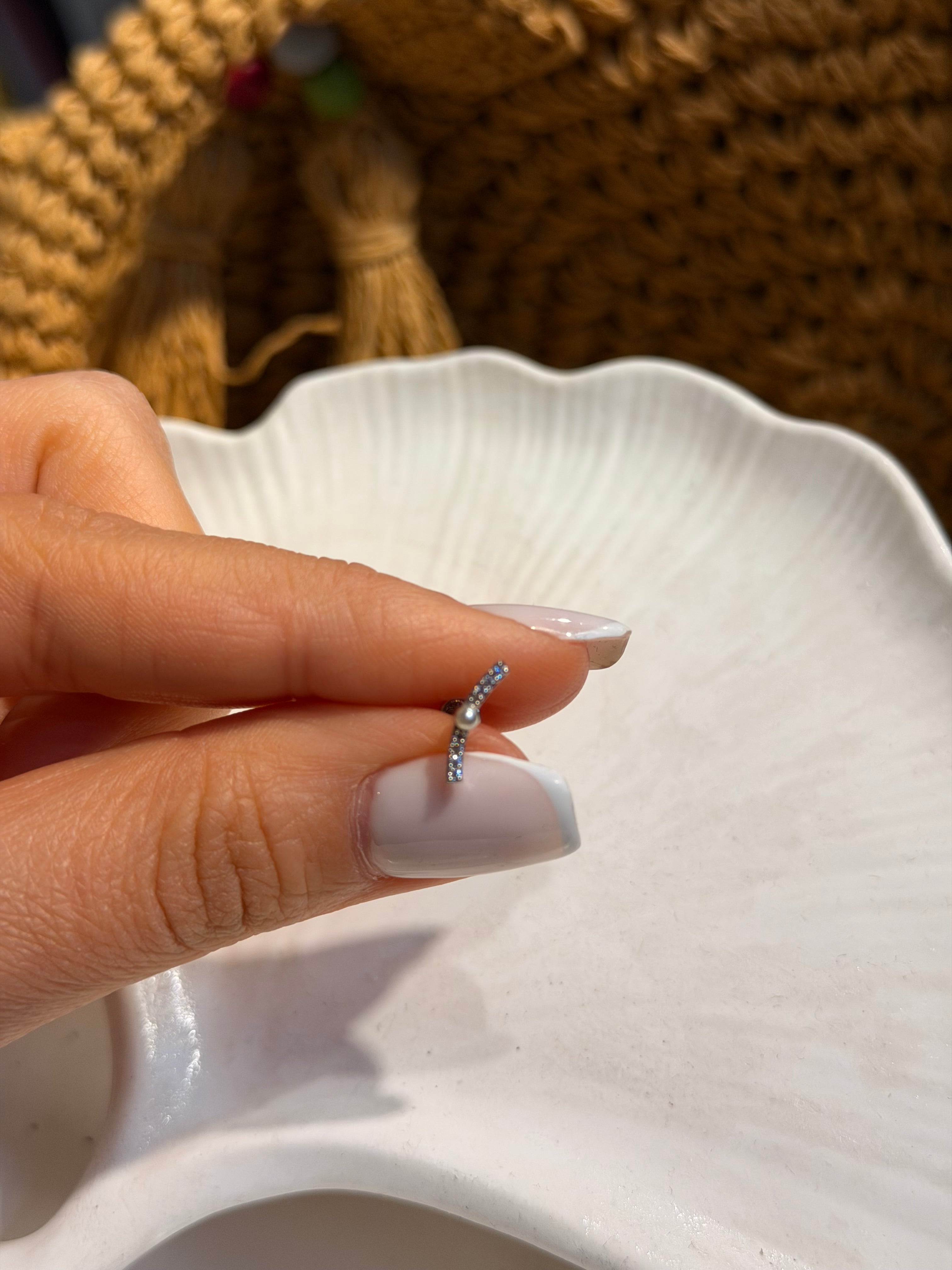 İncili Yarım Ay Model Cerrahi Piercing Silver