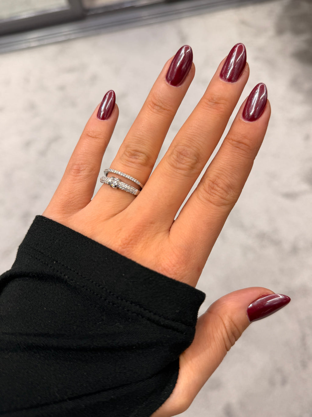 Çift Yüzük Görünümlü Pırlanta Detaylı Ayarlanabilir Yüzük