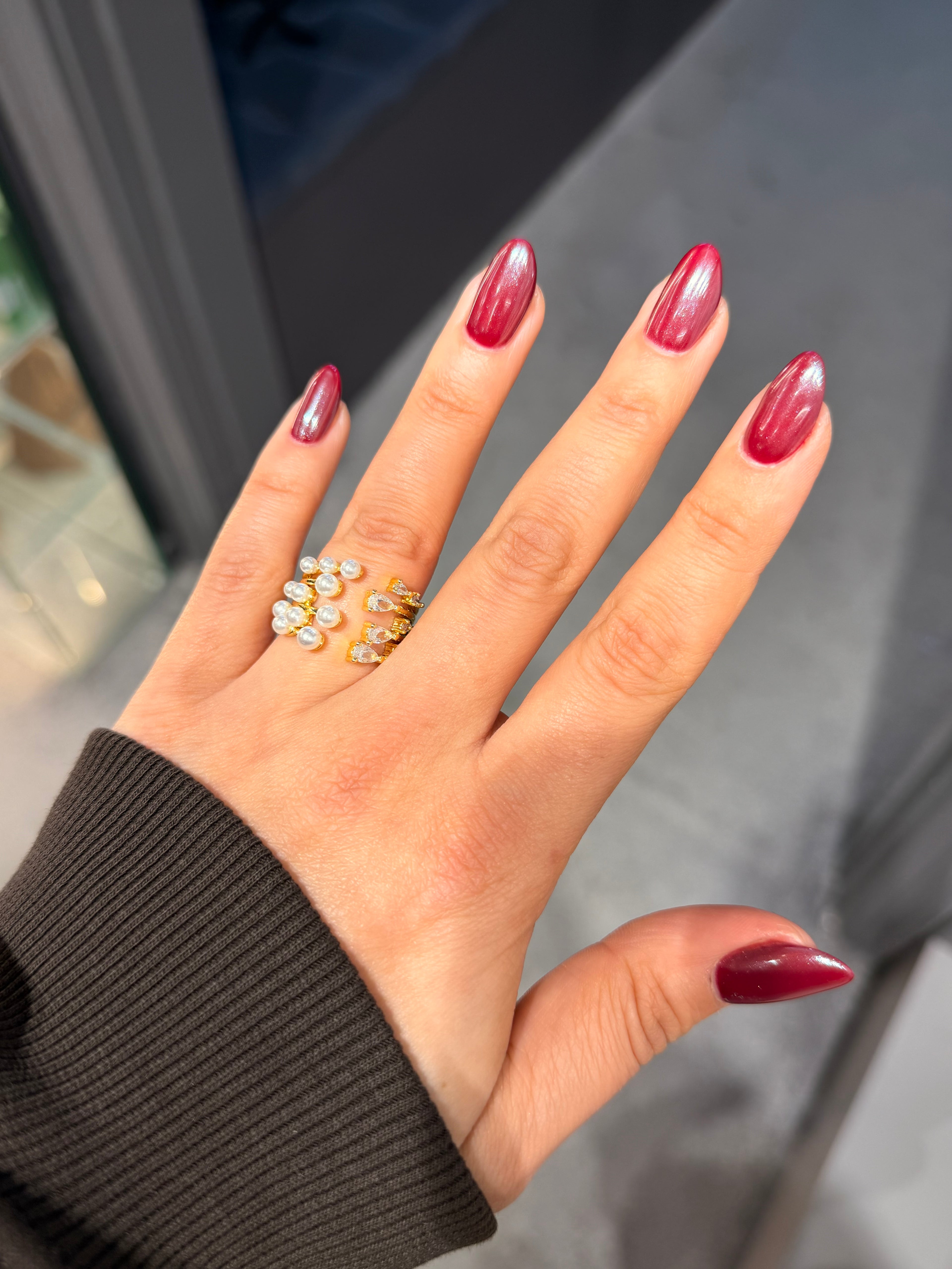 İnci Pırlanta Detaylı Ayarlanabilir Gold Yüzük