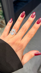 Şık Dalga Pırlanta Modeli Ayarlanabilir Yüzük Silver