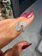 Şık Dalga Pırlanta Modeli Ayarlanabilir Yüzük Silver