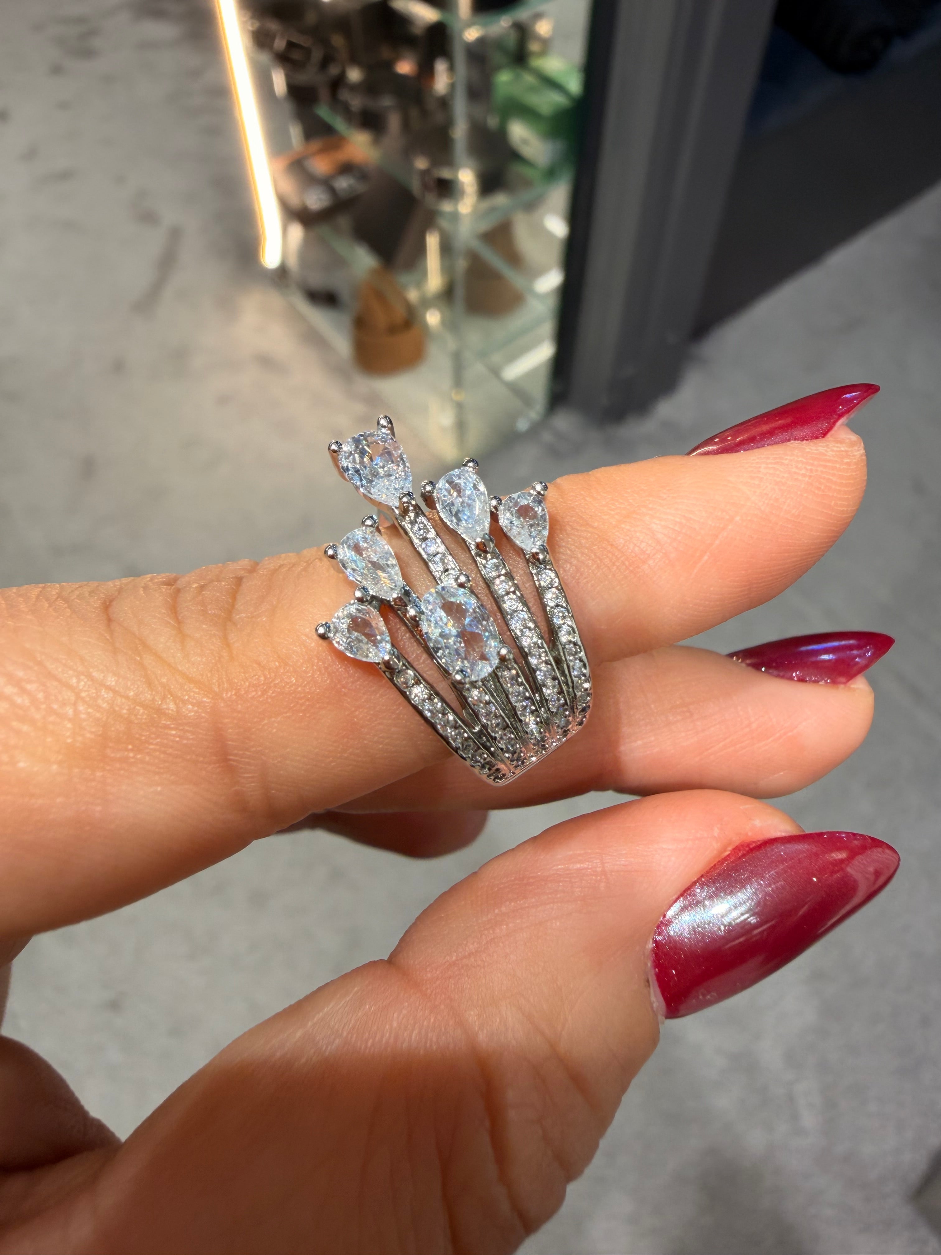 Modern Pırlanta Tasarım Ayarlanabilir Silver Yüzük