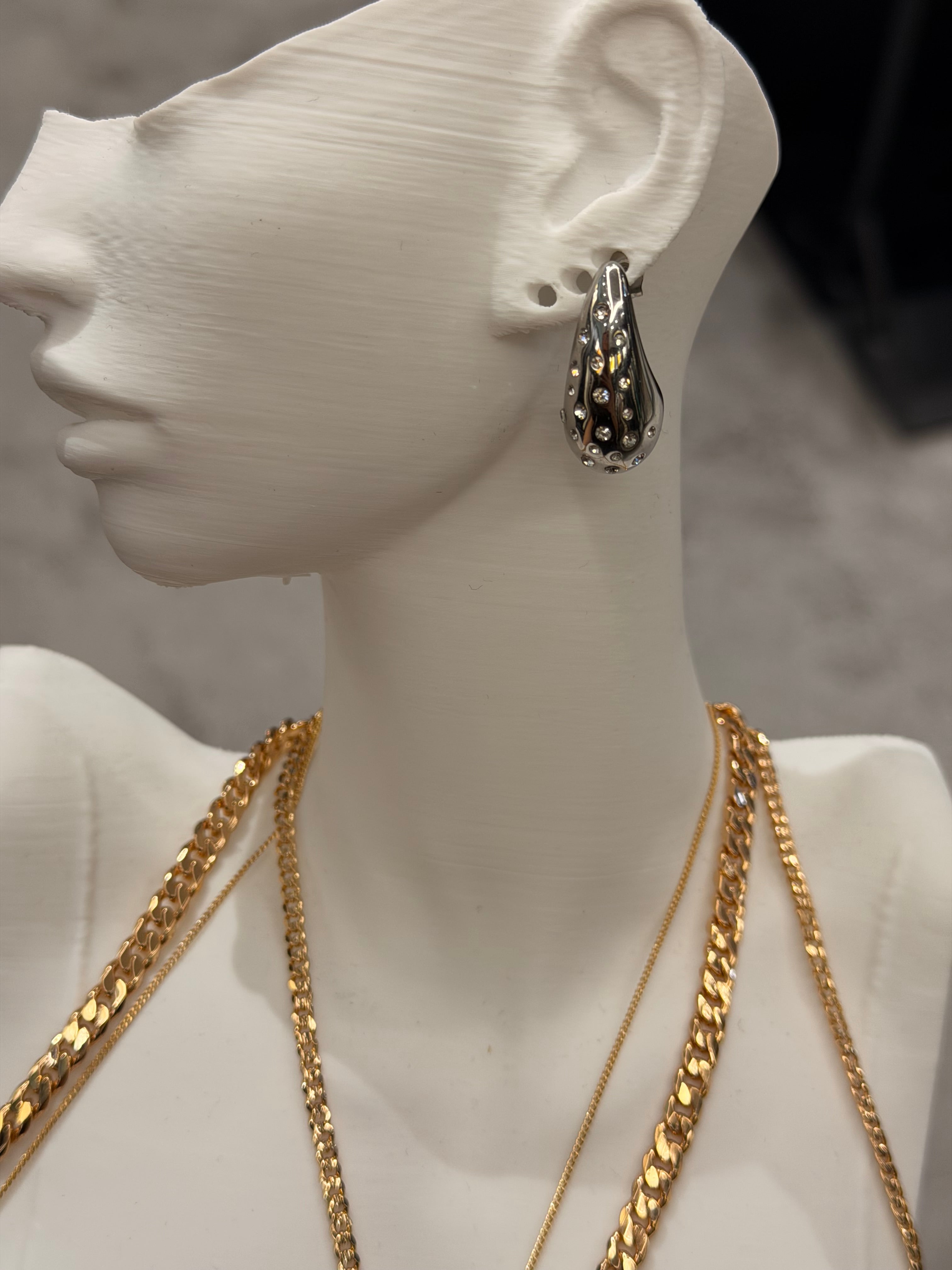 Taşlı Damla Küpe Silver