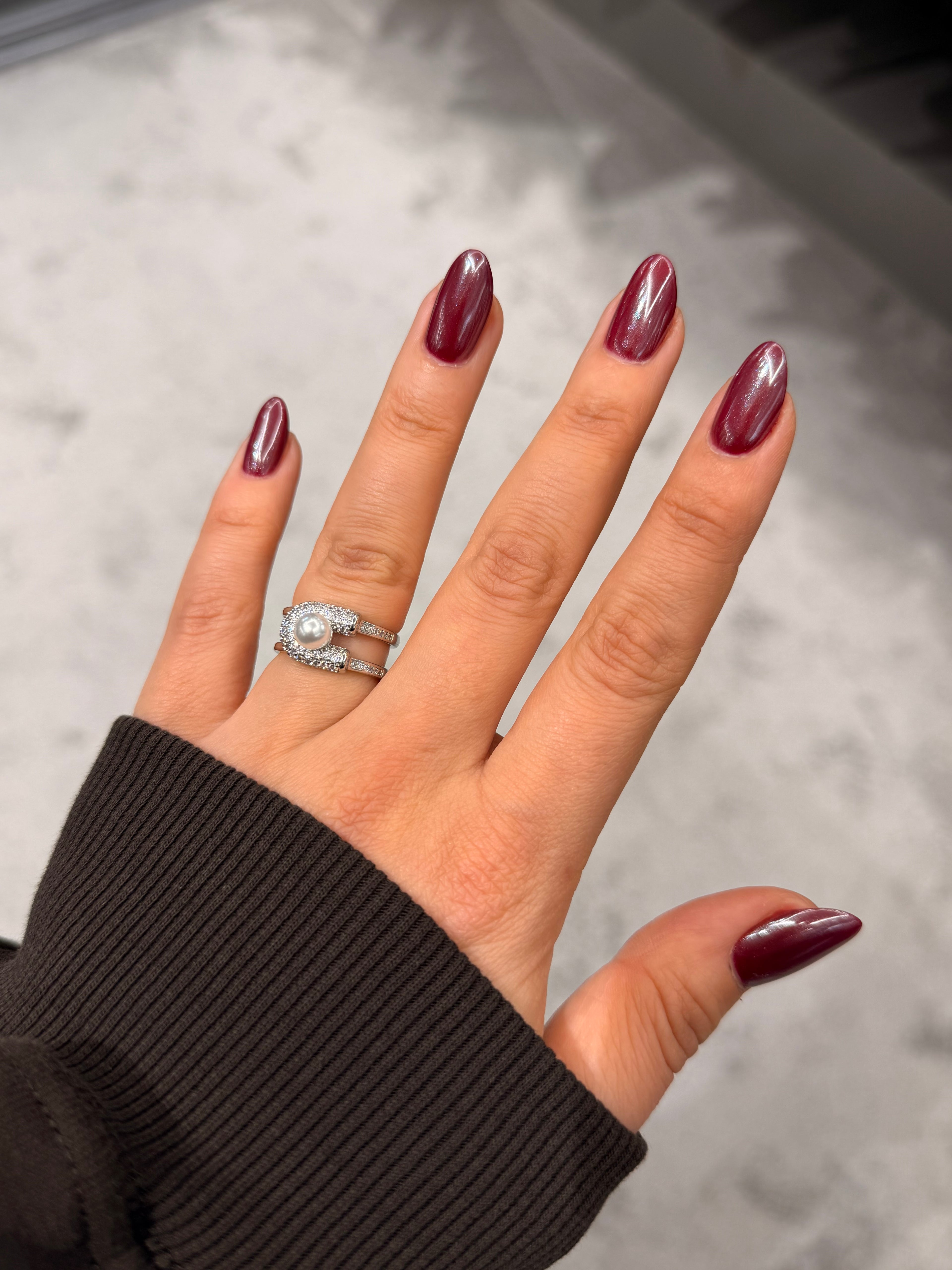 İnci Çengeli Taşlı Tasarım Ayarlanabilir Silver Yüzük