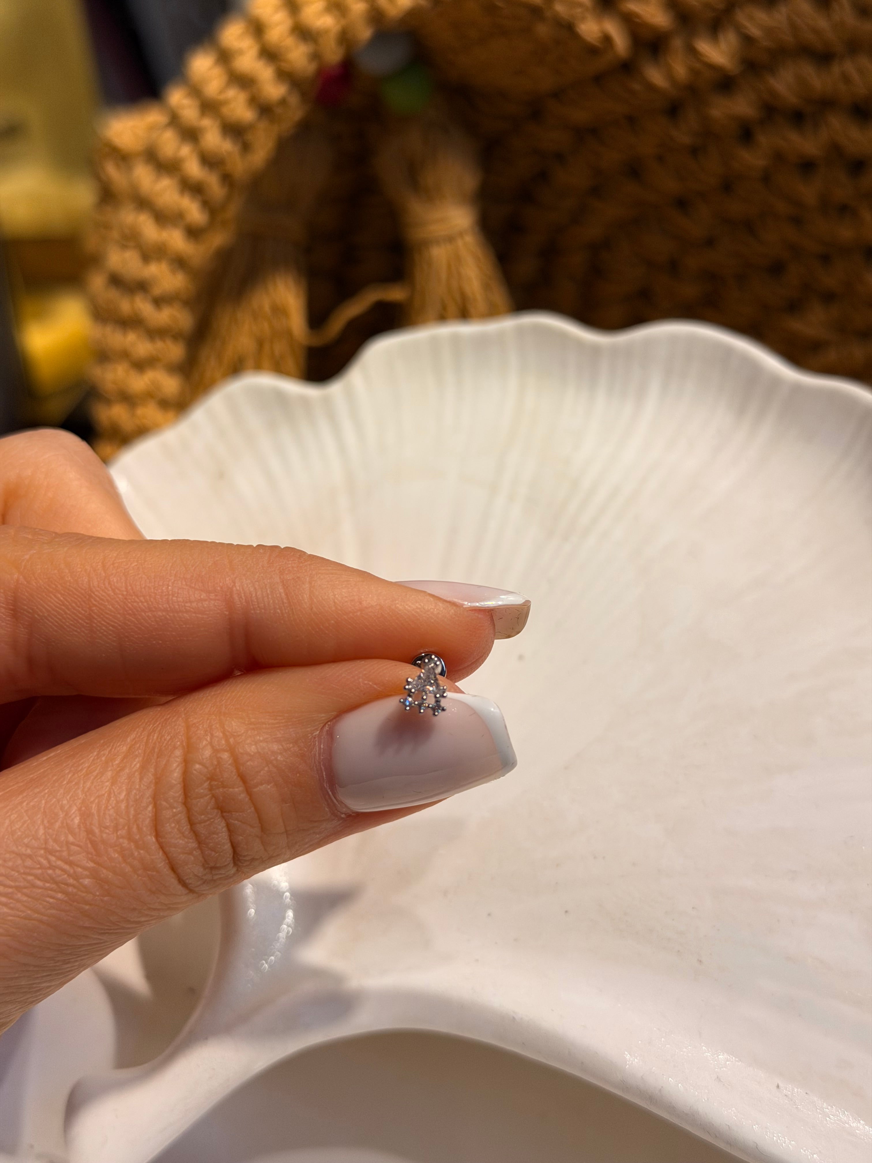 Geometrik Mini Ev Model Cerrahi Piercing Silver Ürün ana görseli