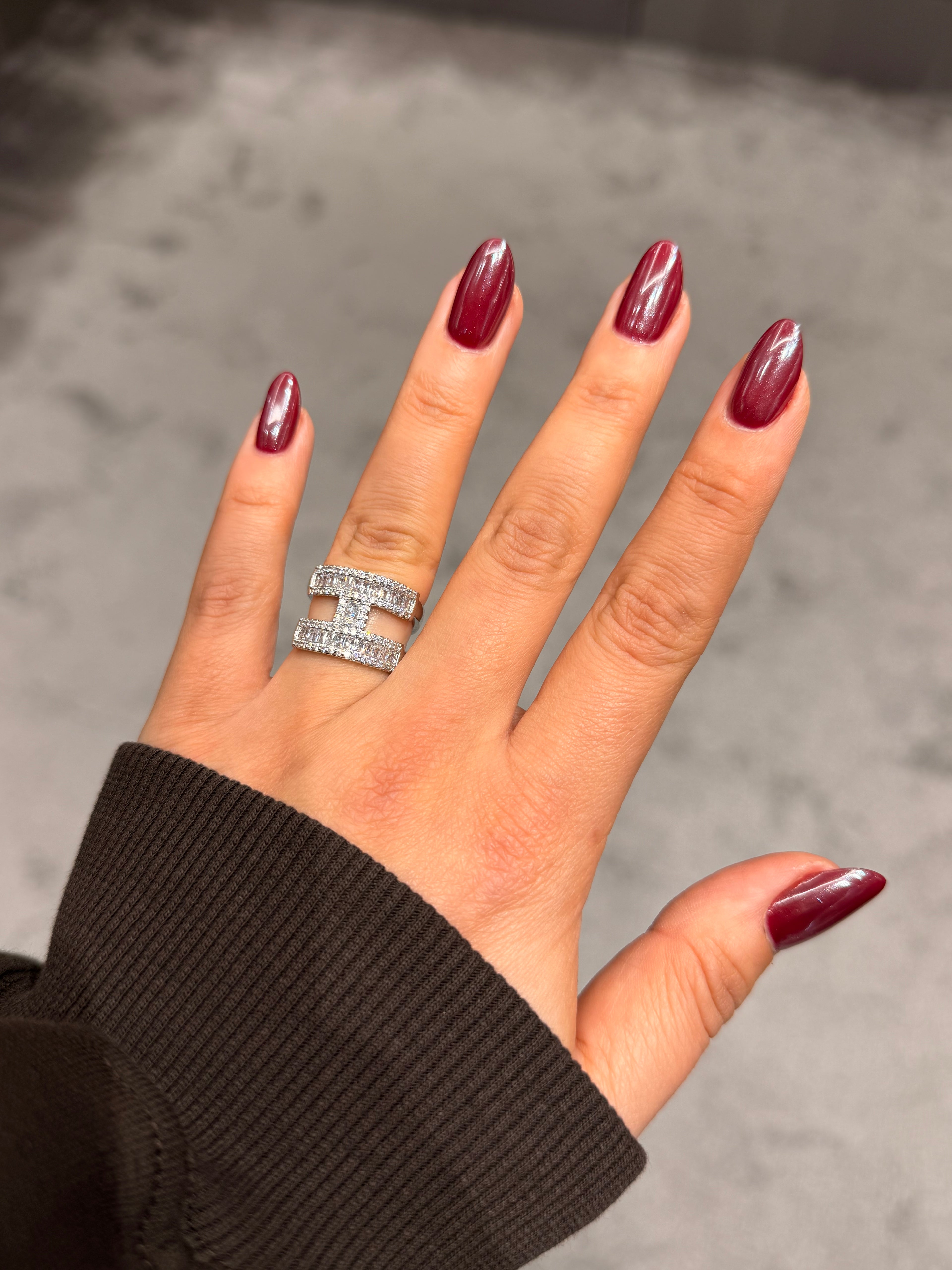 Marka Model Tasarım Pırlanta Taşlı Ayarlanabilir Yüzük Silver