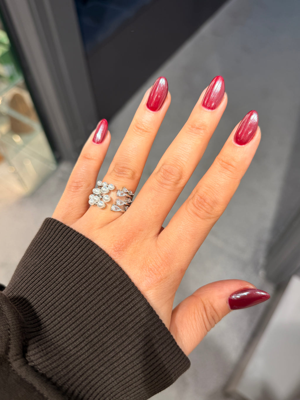 İnci Pırlanta Detaylı Ayarlanabilir Silver Yüzük