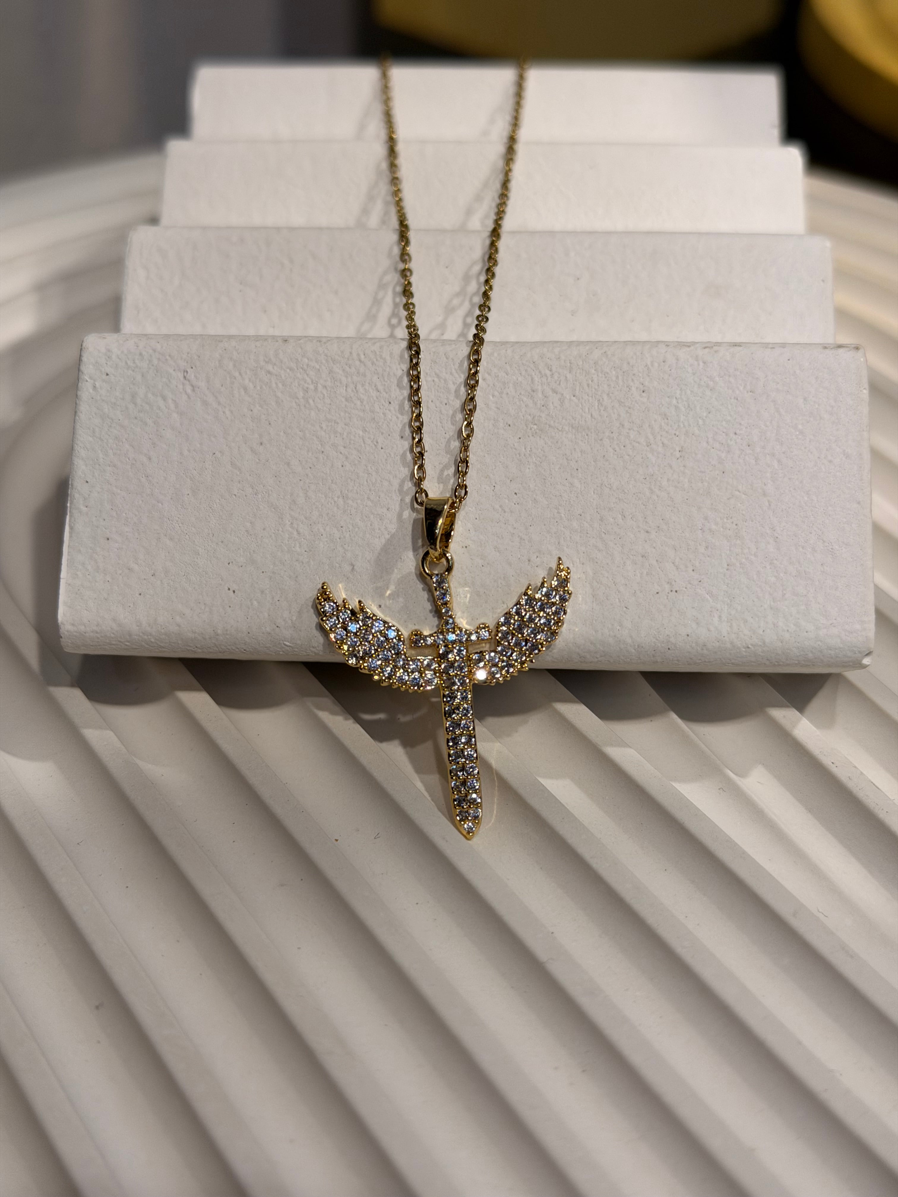 Taşlı Büyük Anka Şans Kolyesi Gold Ürün ana görseli