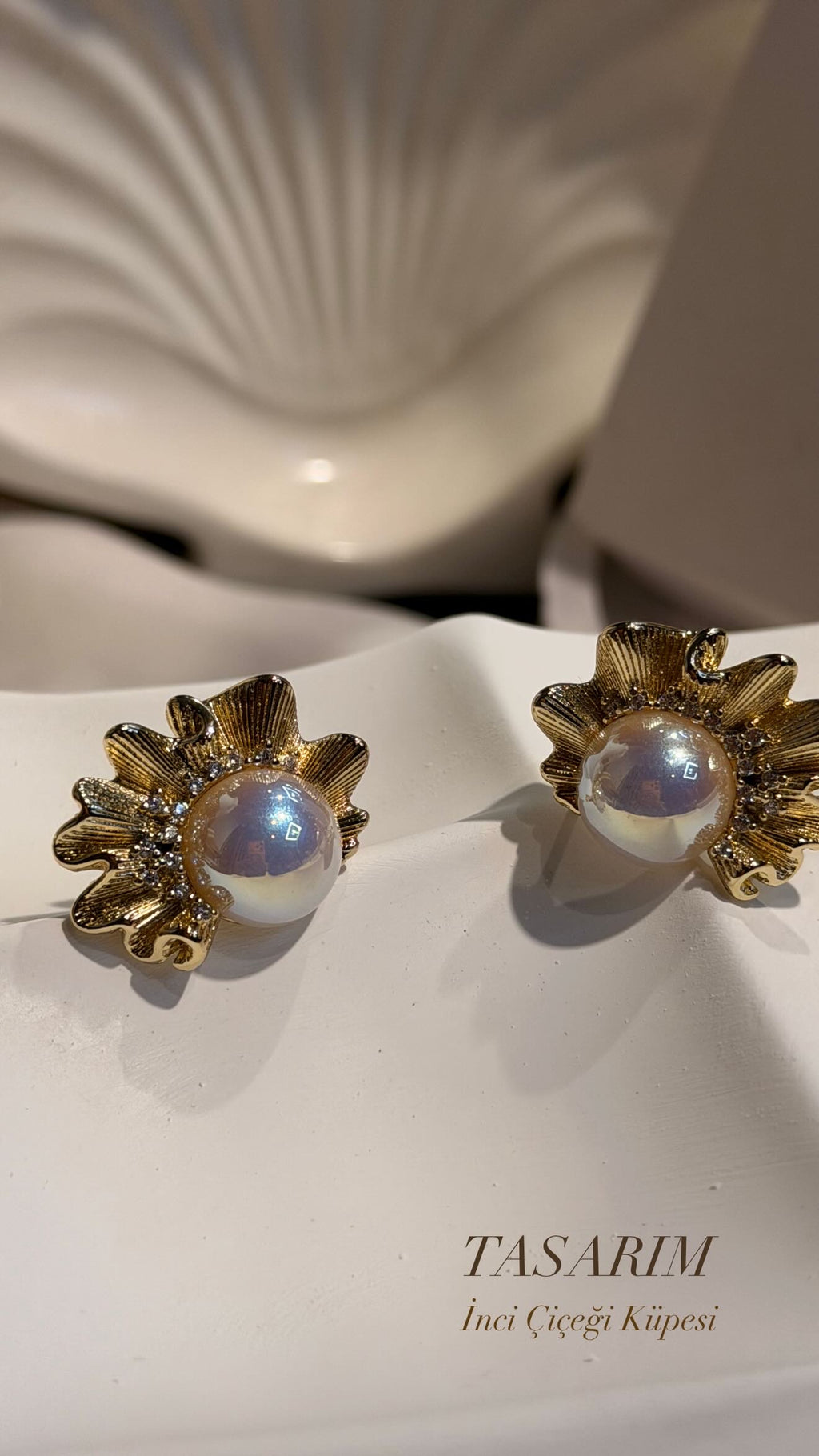 Xuping Vıntage İnci Yelpaze Model Küpe