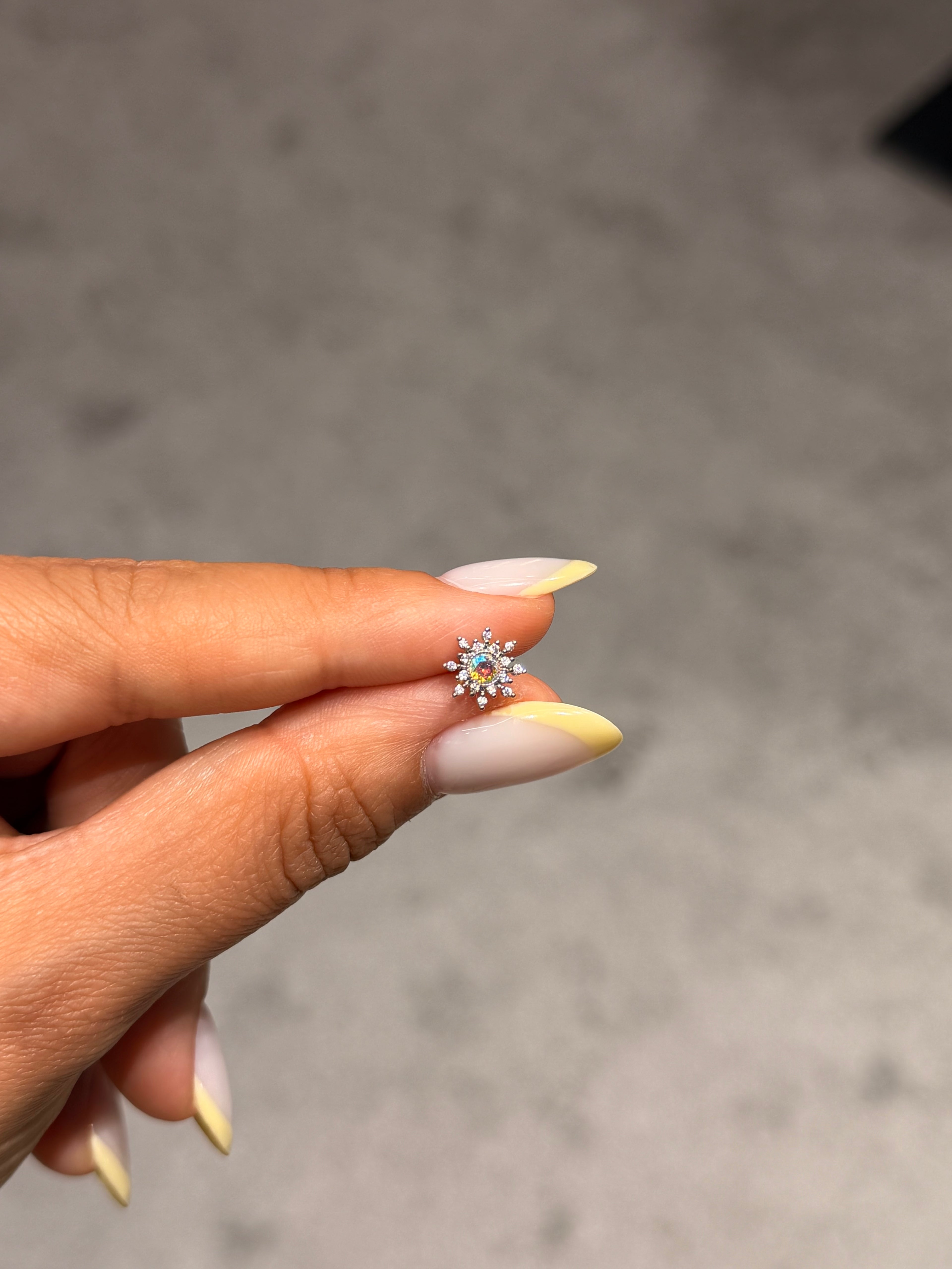 Renkli Pırlanta Taşlı Cerrahi Piercing Silver